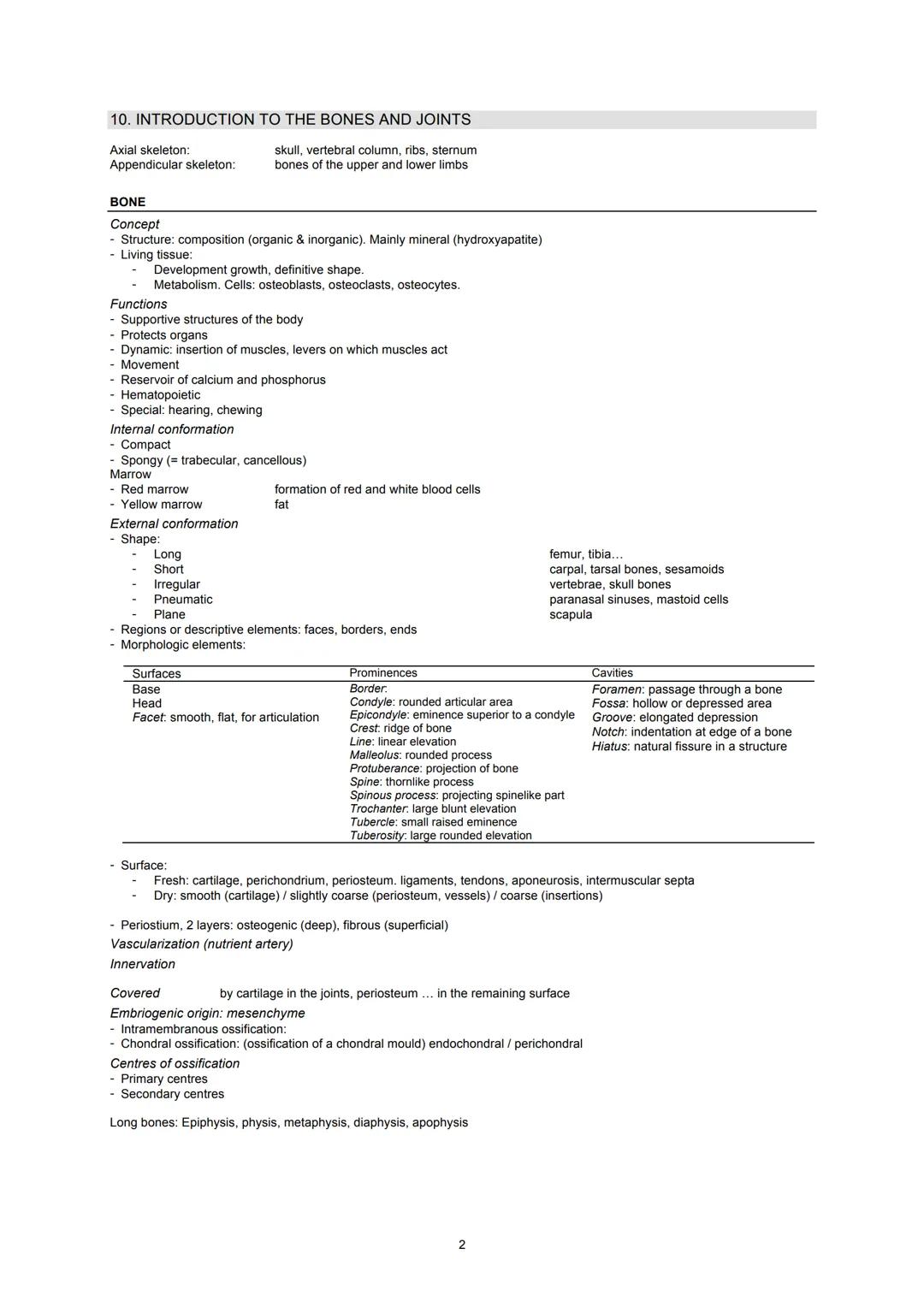 Universidad
de Navarra
ANATOMY I
BONES & JOINTS
2016-2017

10. INTRODUCTION TO THE BONES AND JOINTS. .......................................