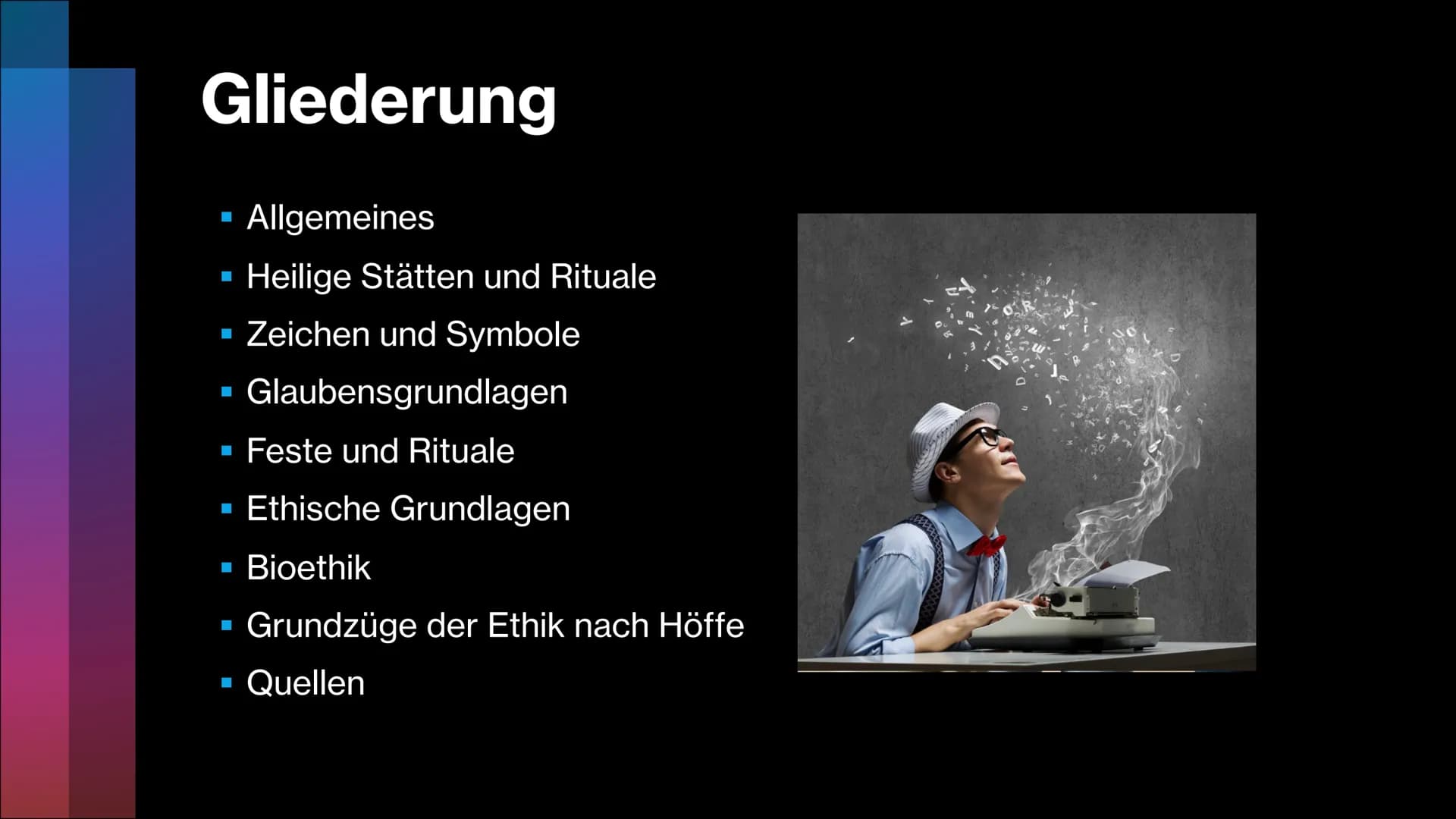 # Das Judentum # Gliederung

Allgemeines

Heilige Städte &
Orte

Zeichen &
Symbole

Glaubensgrundlagen

Ethische
Grundlagen

Bioethik

Ersch