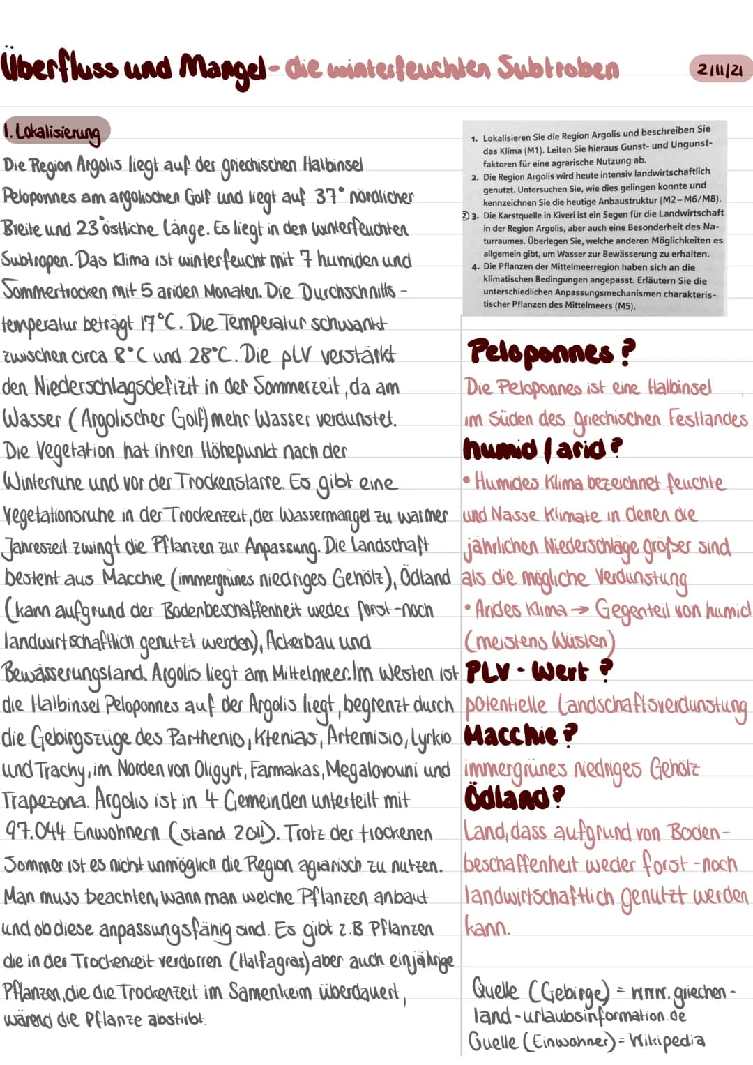# Überfluss und Mangel-die winterfeuchten Subtroben

1. Lokalisierung
Die Region Argolis liegt auf der griechischen Halbinsel
Peloponnes am 