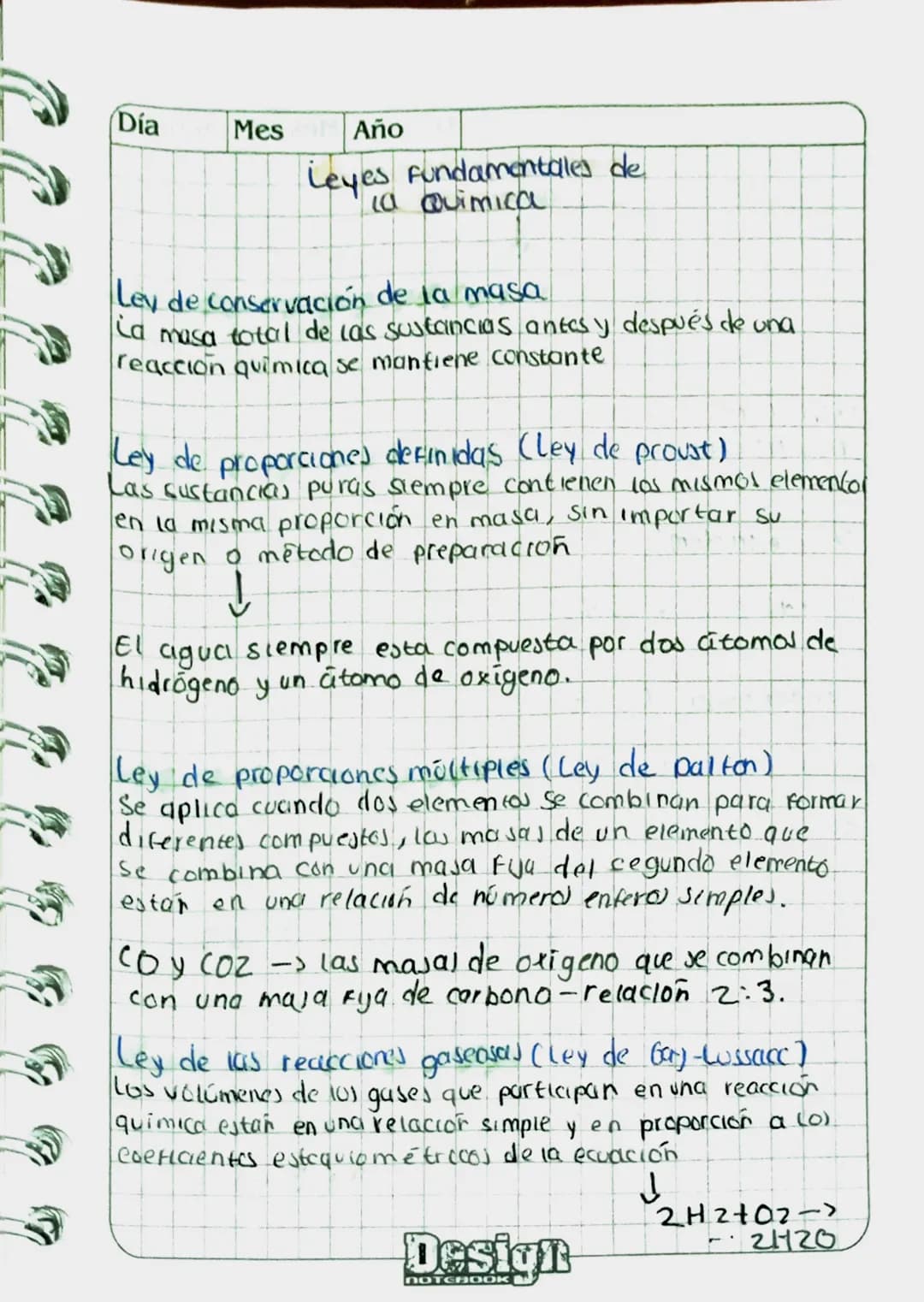Día
Mes
Año
# Leyes Fundamentales de
## la Quimica

Ley de conservación de la masa
La masa total de las sustancias antes y después de una
re