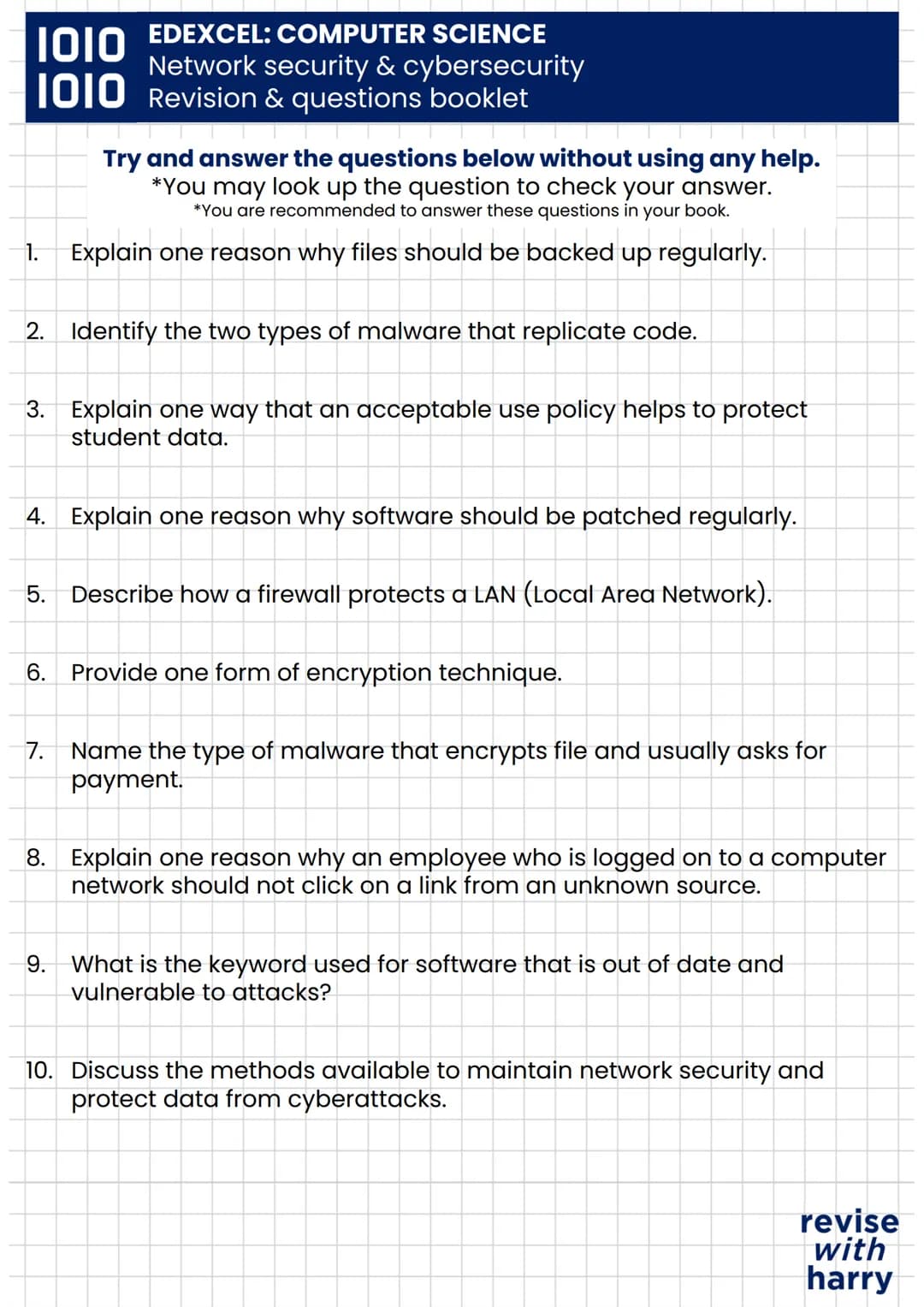 # EDEXCEL: COMPUTER SCIENCE
Network security & cybersecurity
Revision & questions booklet

WHY IS NETWORK SECURITY IMPORTANT?
Network securi