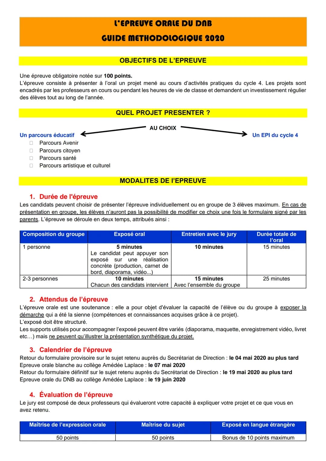 # L'EPREUVE ORALE DU DAB

GUIDE METHODOLOGIQUE 2020

OBJECTIFS DE L'EPREUVE

Une épreuve obligatoire notée sur 100 points.
L'épreuve consist