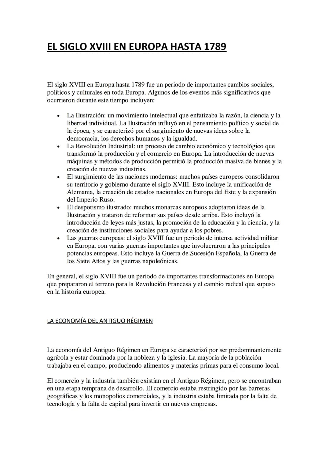 # EL SIGLO XVIII EN EUROPA HASTA 1789

El siglo XVIII en Europa hasta 1789 fue un periodo de importantes cambios sociales,
políticos y cultu