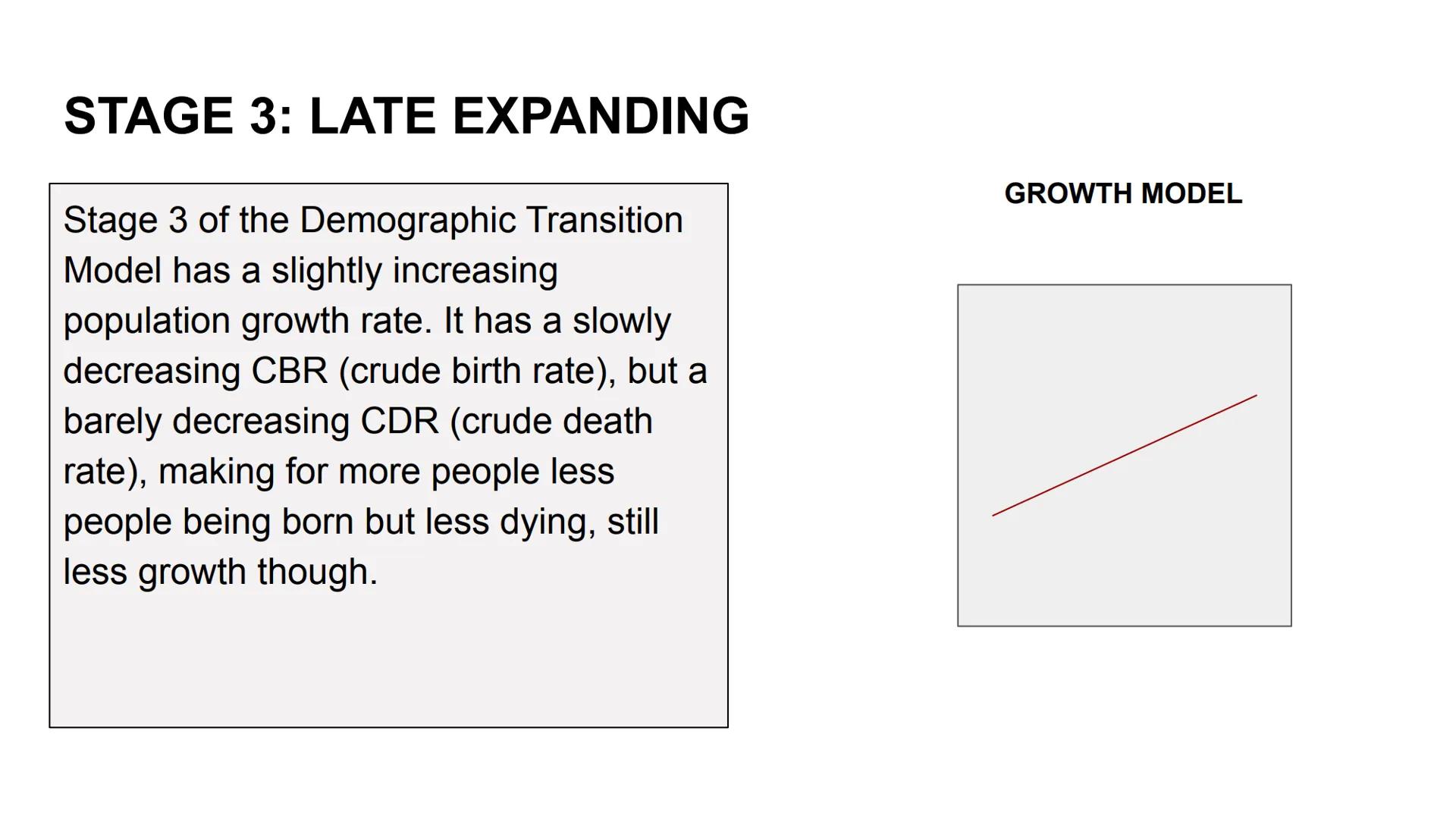 1
2
3
4
5
40
30
20-
FOT
0
DEMOGRAPHIC
TRANSITION MODEL
THE FIVE STAGES
65
age
male
female
15 Stage 1
High stationary
Stage 2
Early expanding