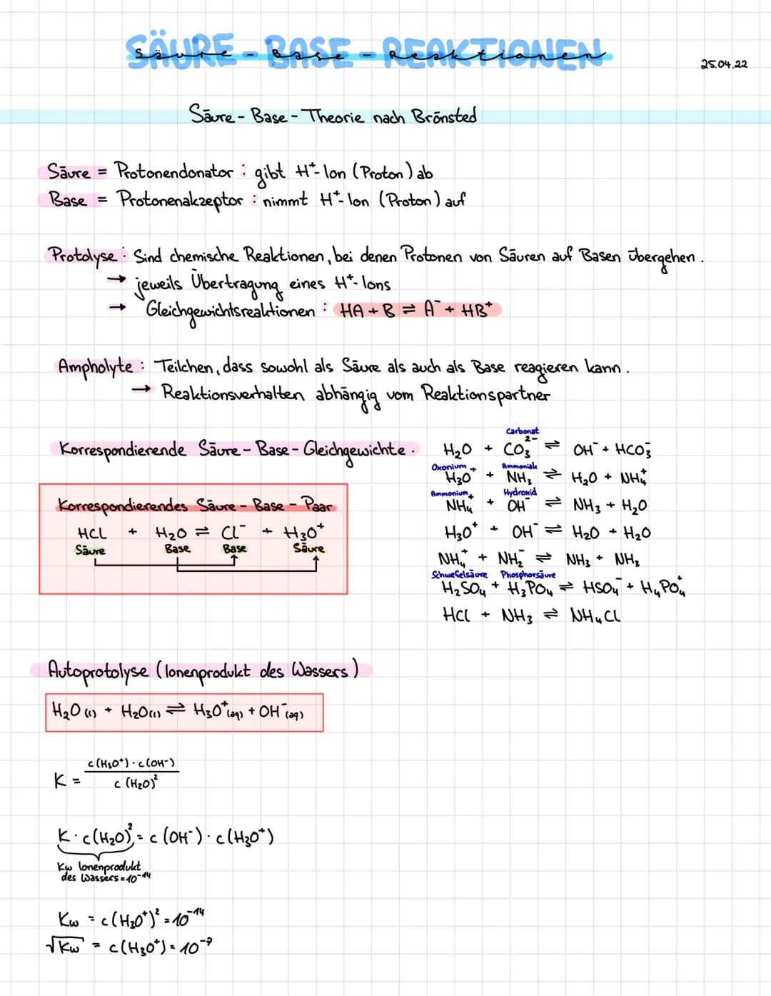 # SÄURE-BASE-REAKTIONEN

Säure-Base-Theorie nach Brönsted

Säure = Protonendonator: gibt H-Ion (Proton) ab
Base = Protonenakzeptor: nimmt H*