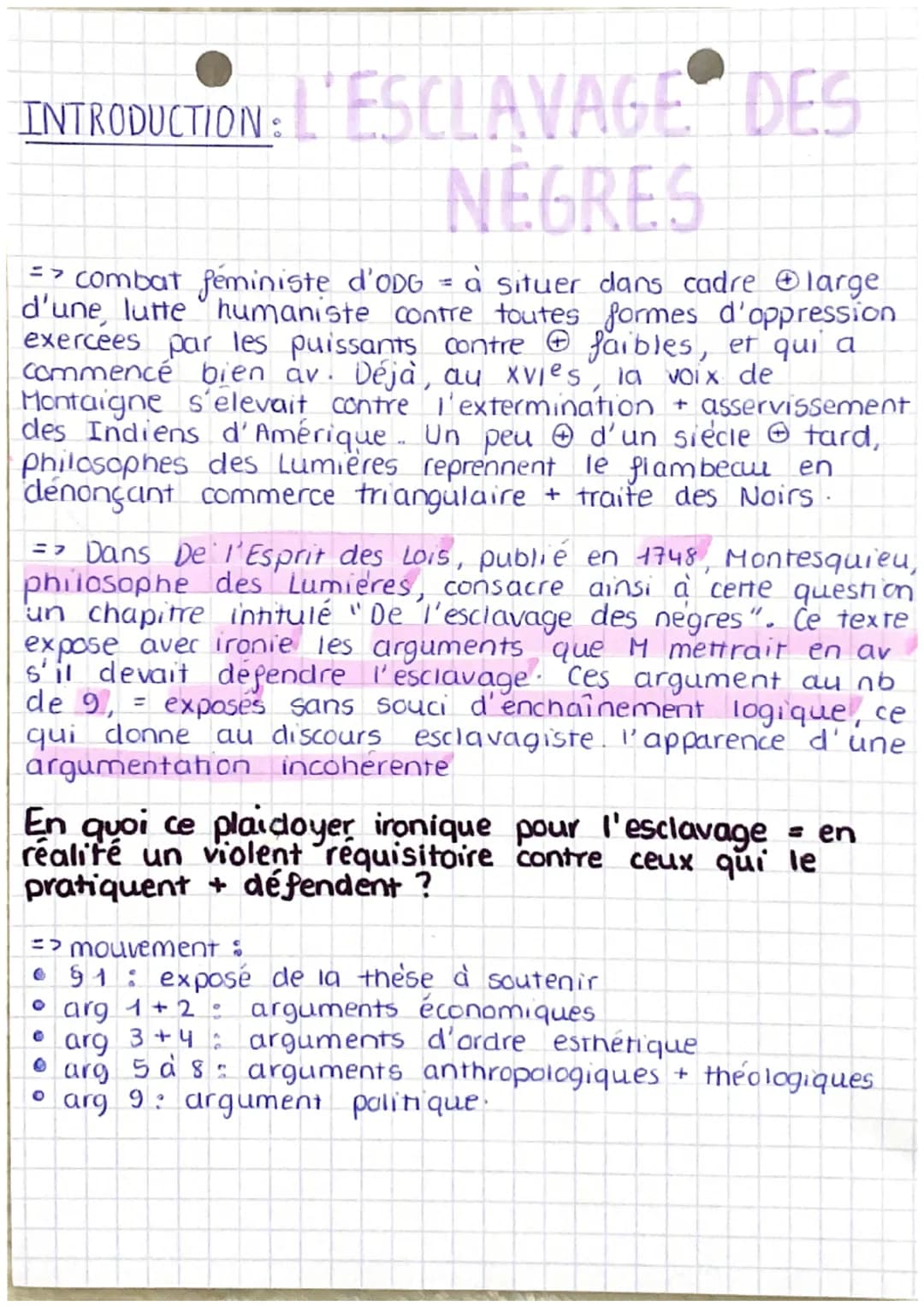 Montesquieu, De l'esprit des lois <<< De
l'esclavage des nègres », 1748

M n'adhére pas à certe
these
conditionnet = signe
du jeu + ironie
a