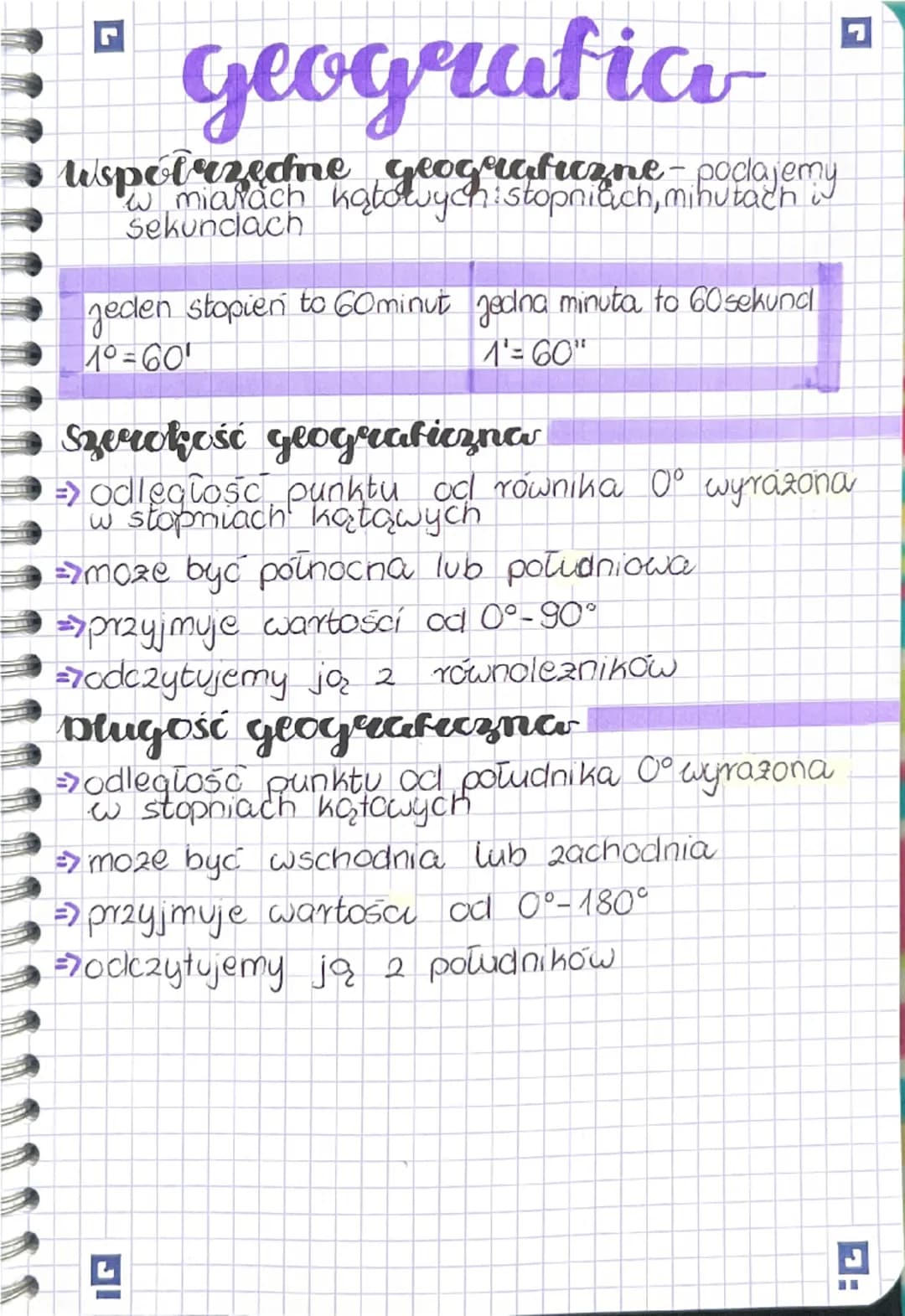 # geografico

frzedne geograficzne - podajemy
wmiarach to histopniach, minutach w
Sekundach

Jeden stopień to 60minut jedna minuta to 60 sek