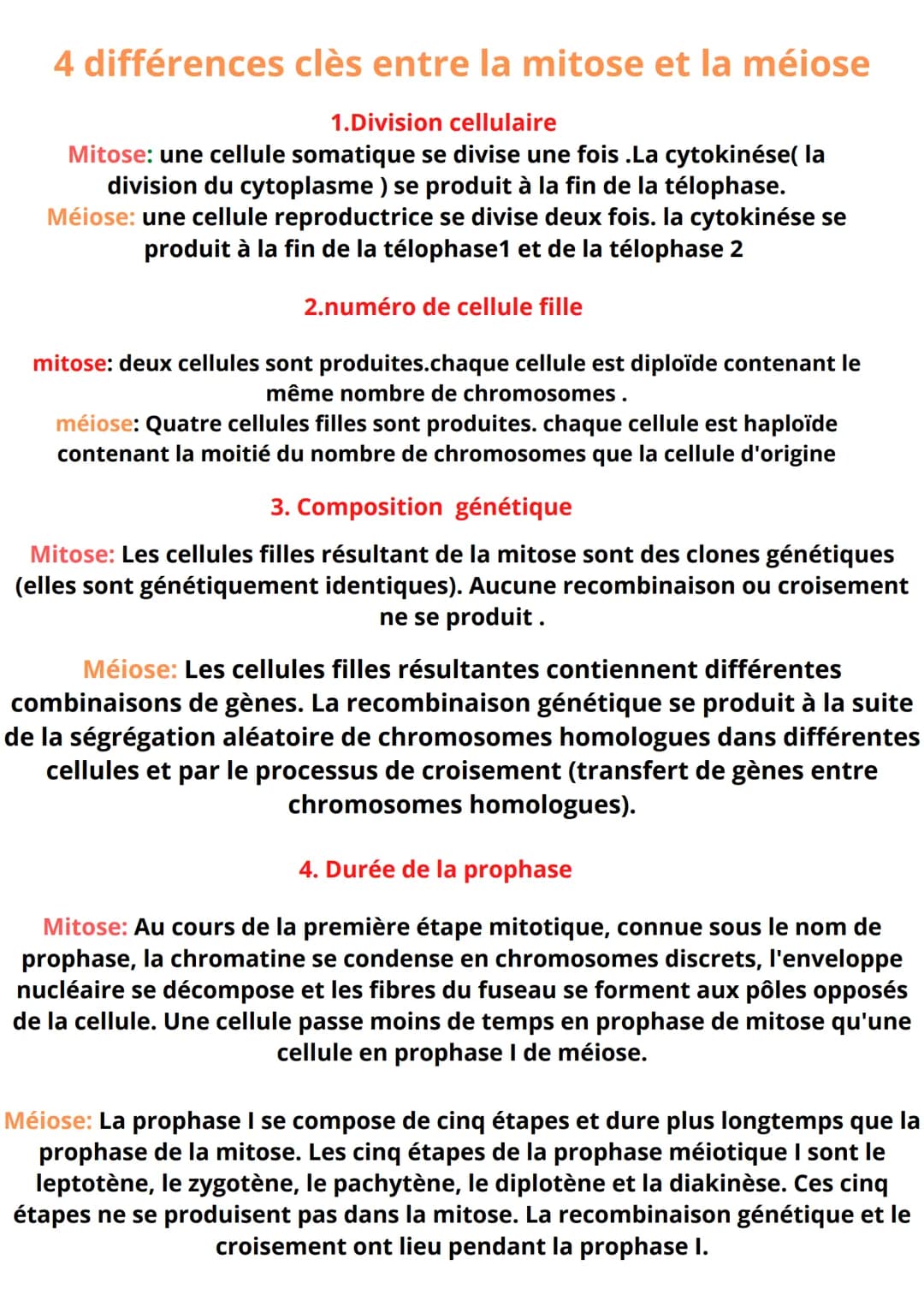 # 4 différences clès entre la mitose et la méiose

1.Division cellulaire
Mitose: une cellule somatique se divise une fois. La cytokinése( la