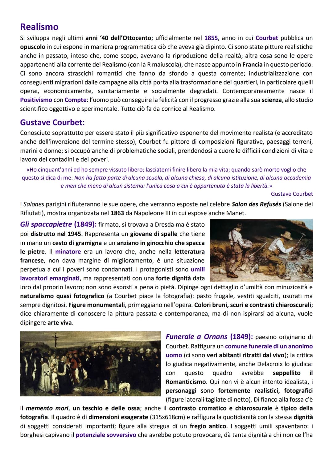 # Realismo

Si sviluppa negli ultimi anni '40 dell'Ottocento; ufficialmente nel 1855, anno in cui Courbet pubblica un
opuscolo in cui espone