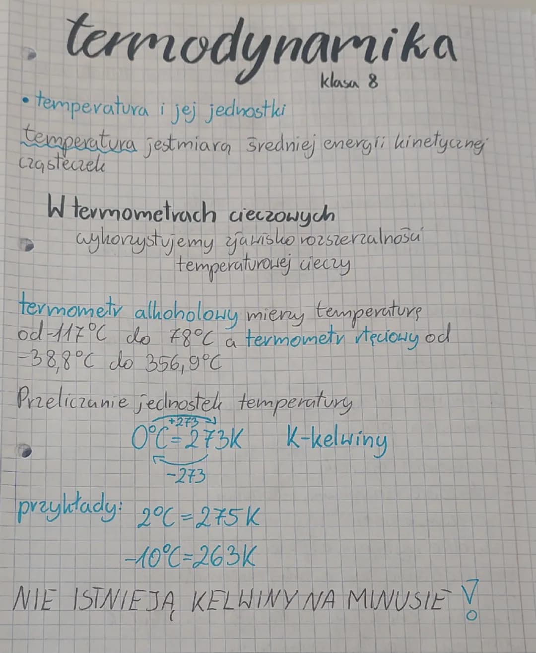 # termodynamika

• temperatura i jej jednostki

temperatura jestmiara średniej energii kinetycznej
cząsteczek

W termometrach cieczowych
wyk