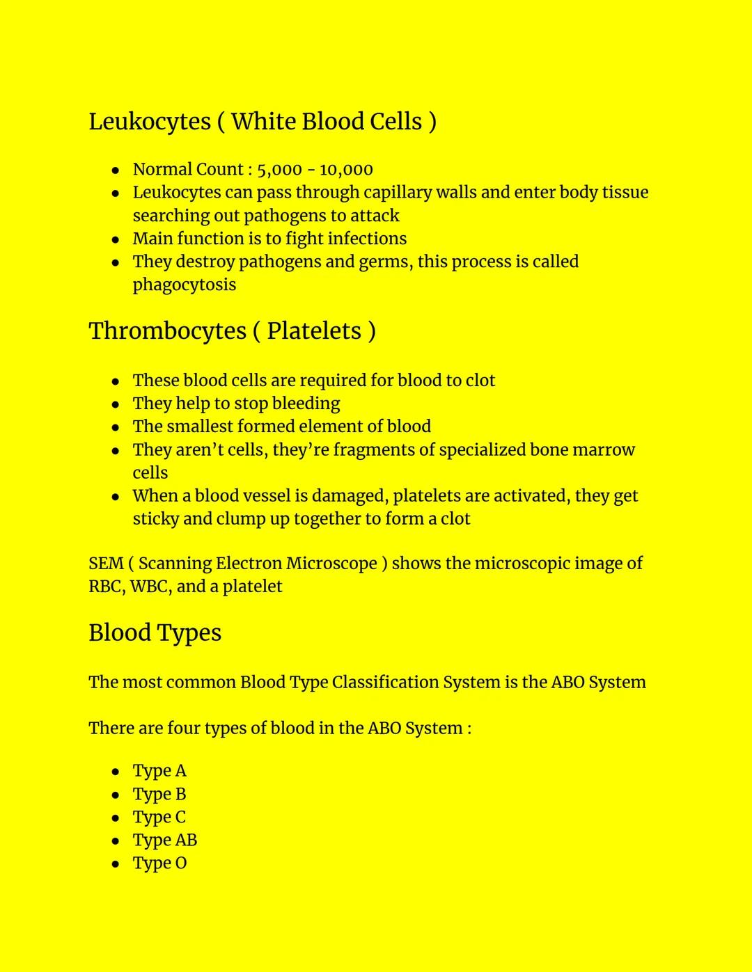 # Blood

Blood Transports:
- Oxygen: from lungs to body cells
- Carbon Dioxide: from body cells to lungs
- Nutrients: from digestive system 