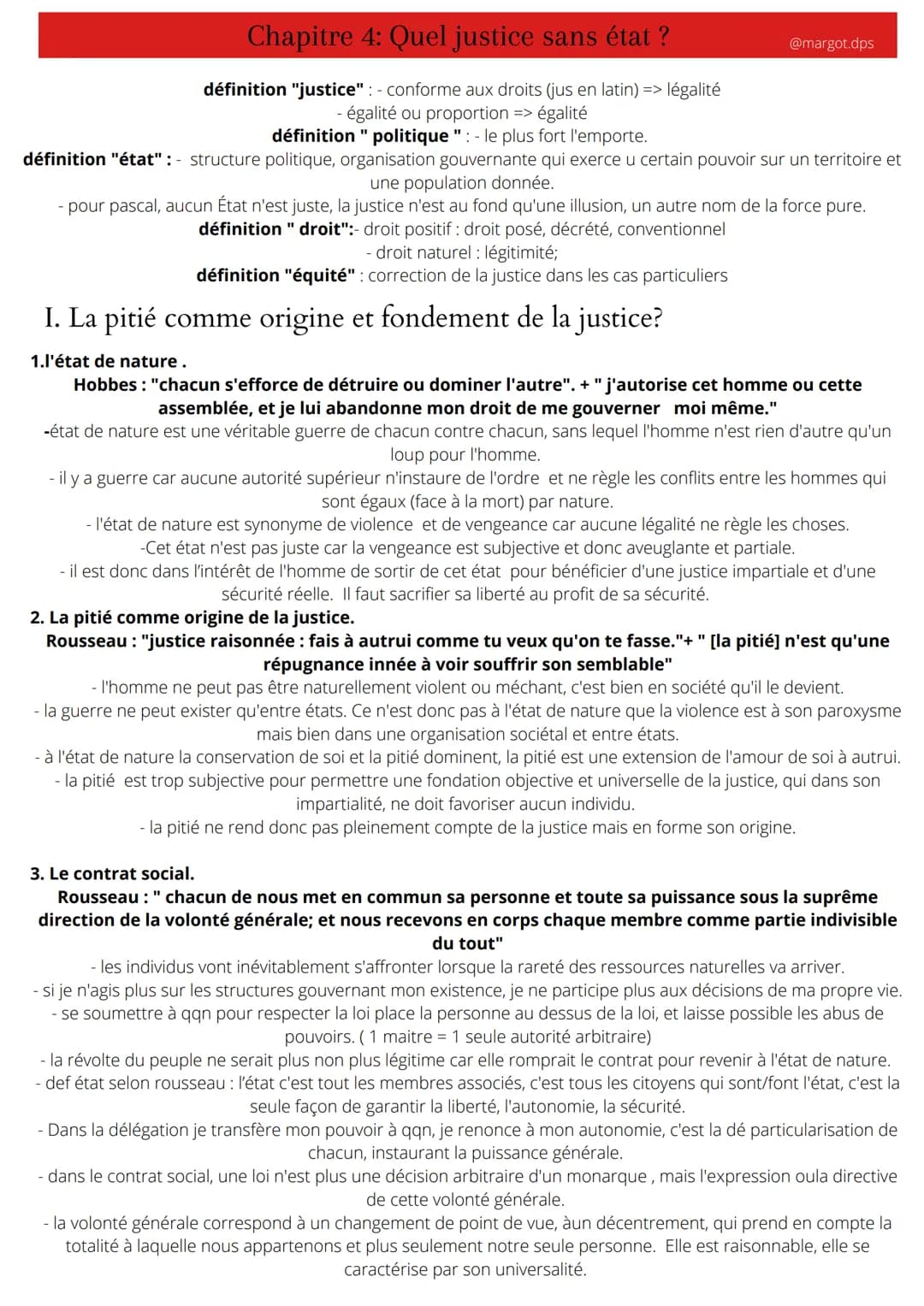 # Chapitre 4: Quel justice sans état ?

définition "justice" : - conforme aux droits (jus en latin) => légalité
- égalité ou proportion => é