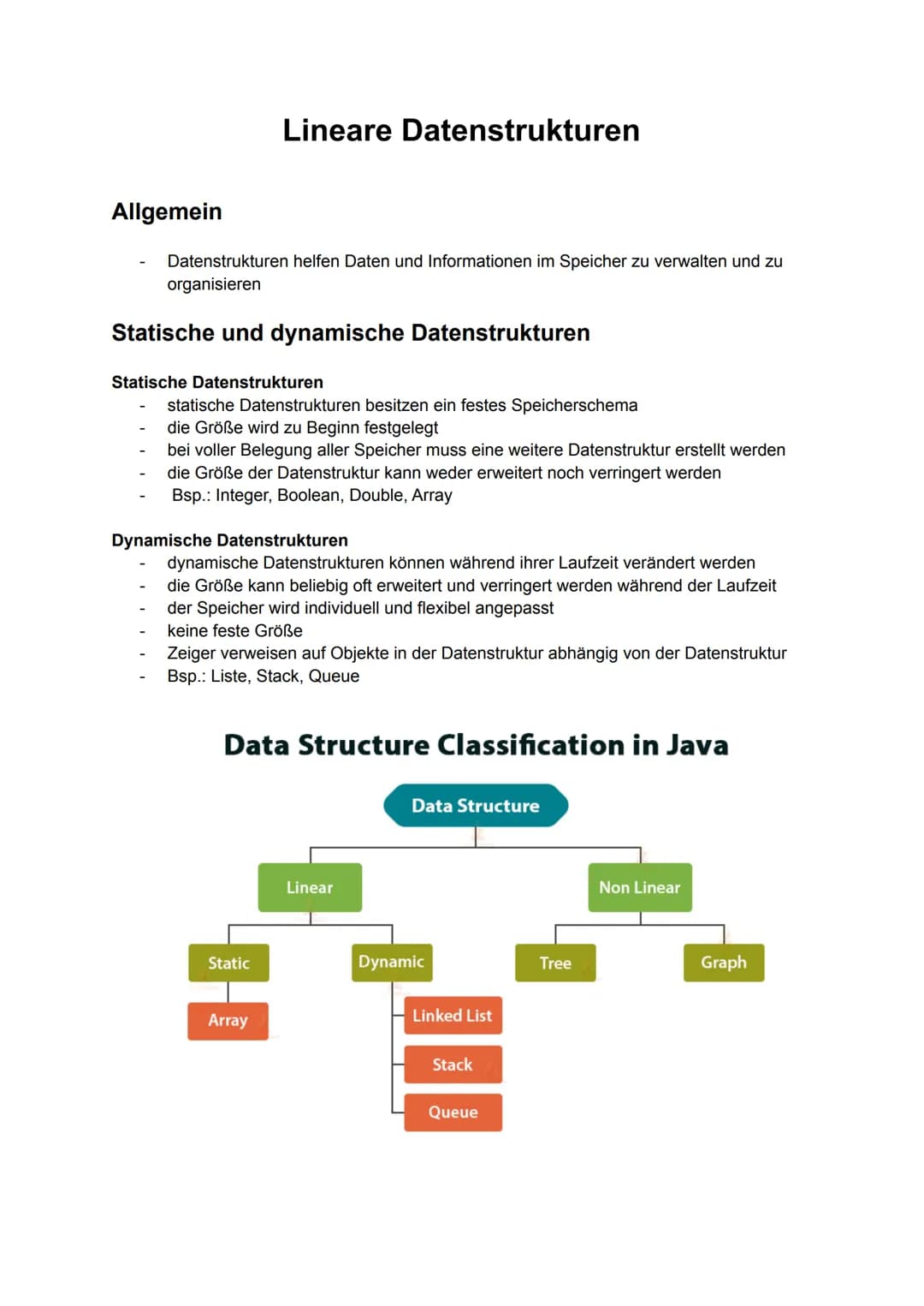 # Lineare Datenstrukturen

Allgemein
- Datenstrukturen helfen Daten und Informationen im Speicher zu verwalten und zu
organisieren

Statisch
