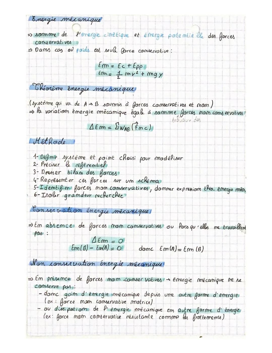 • THEME 2

Chapitre 9: Chéorème de l'énergie
mécanique

Force conservative

> force domt le travail emtre 2 points est indépendante du chemi
