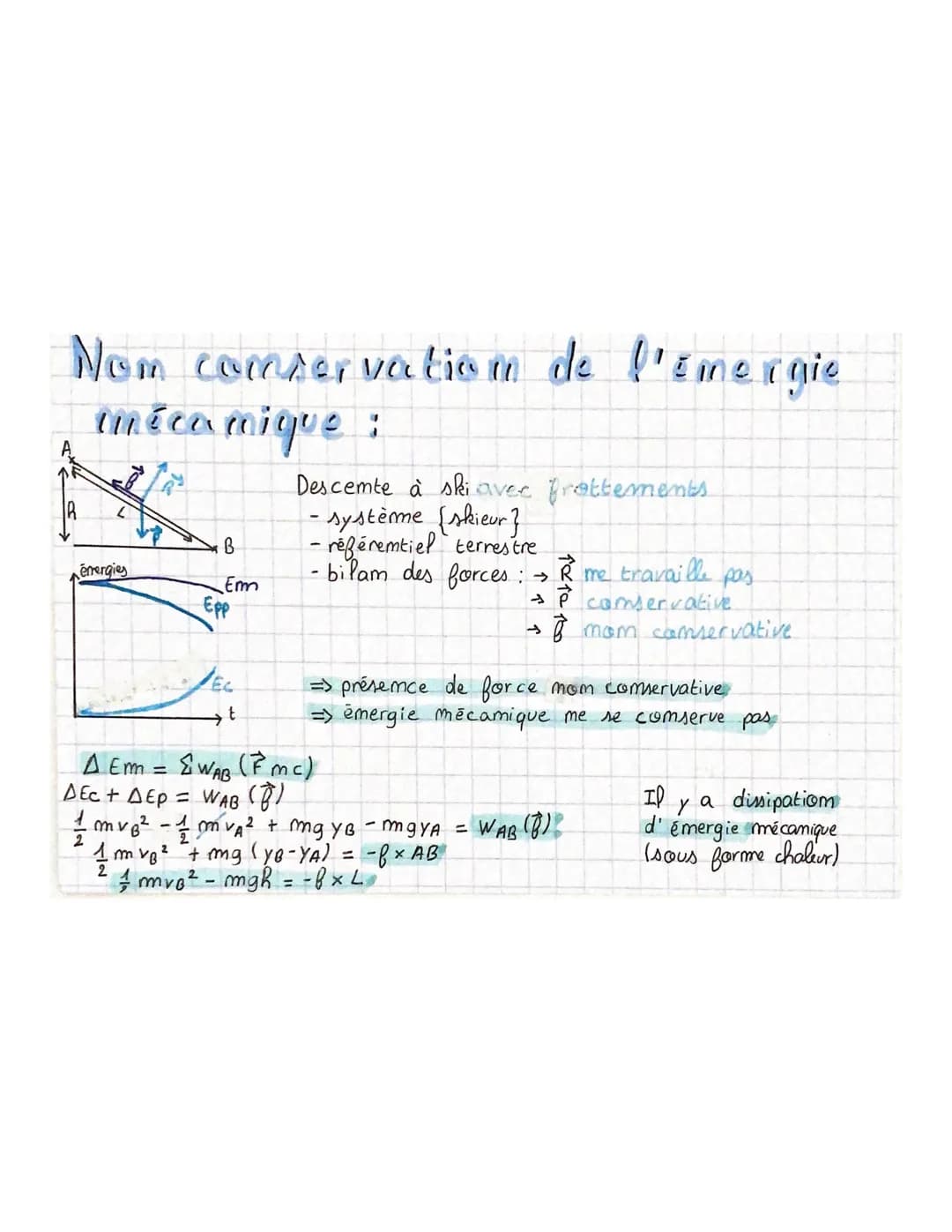 • THEME 2

Chapitre 9: Chéorème de l'énergie
mécanique

Force conservative

> force domt le travail emtre 2 points est indépendante du chemi