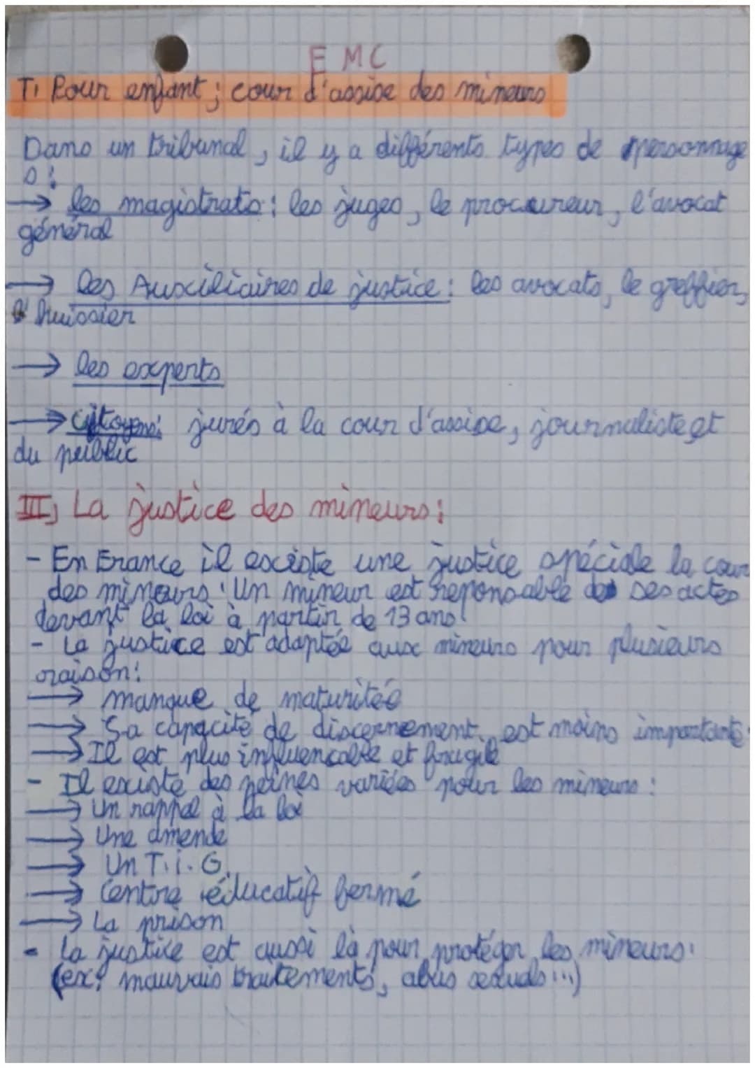 # I EMC

Chapitre 10: La justice en France

- La justice est in principe qui exige le respect du.
droit (la loi par ex) et de l'équité (être