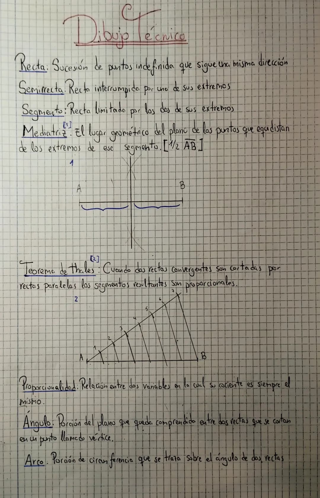 Dibujo Técnice

Recta. Sucesión de puntos indefinida que sigue ena misma dirección

Semirrecta. Recto interrumpida por uno de sus extremos


