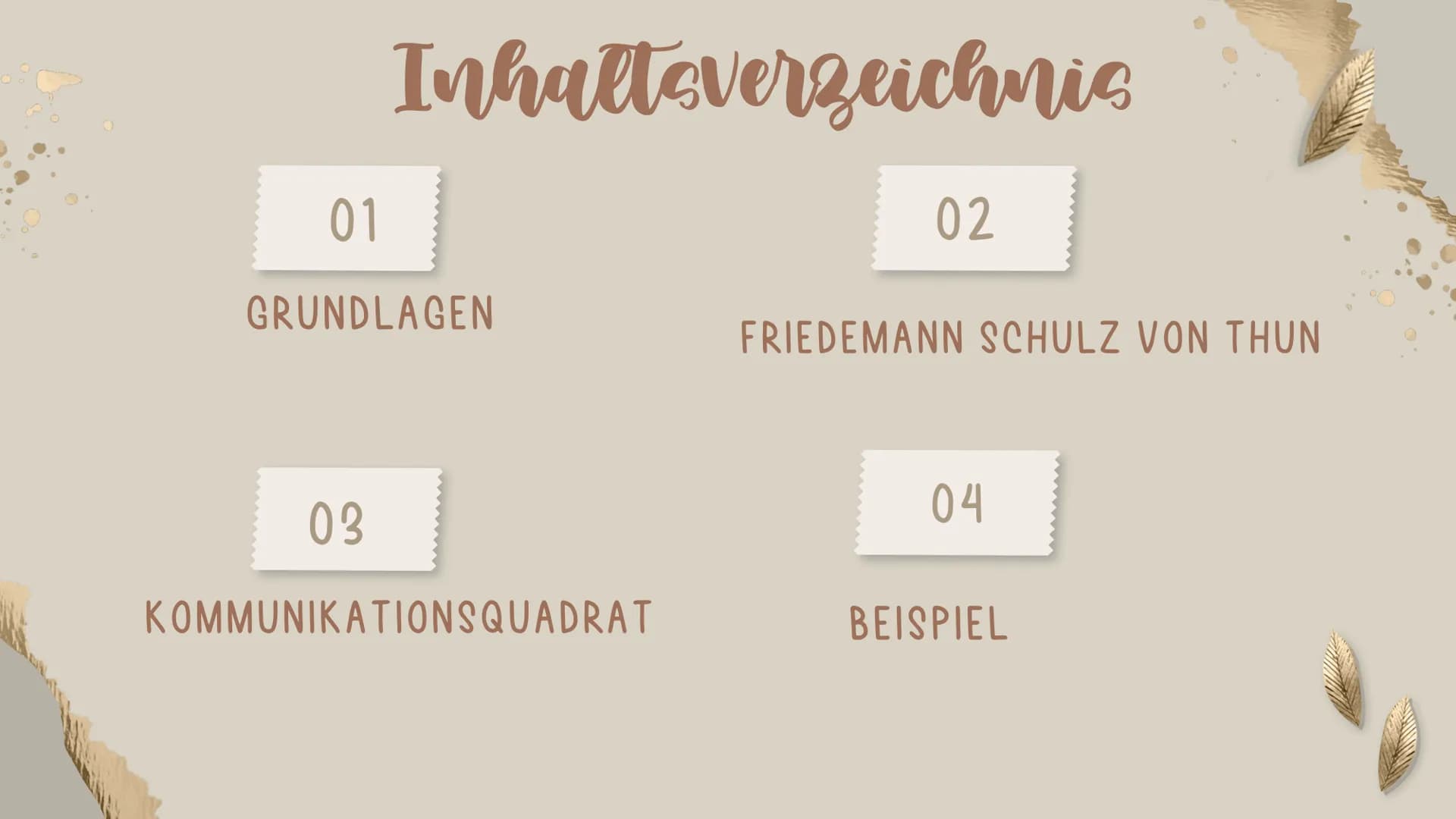 # DAS

# Vier-Ohren-Modell # Inhaltsverzeichnis

01

GRUNDLAGEN

02

FRIEDEMANN SCHULZ VON THUN

03

KOMMUNIKATIONSQUADRAT

04

BEISPIEL # 0