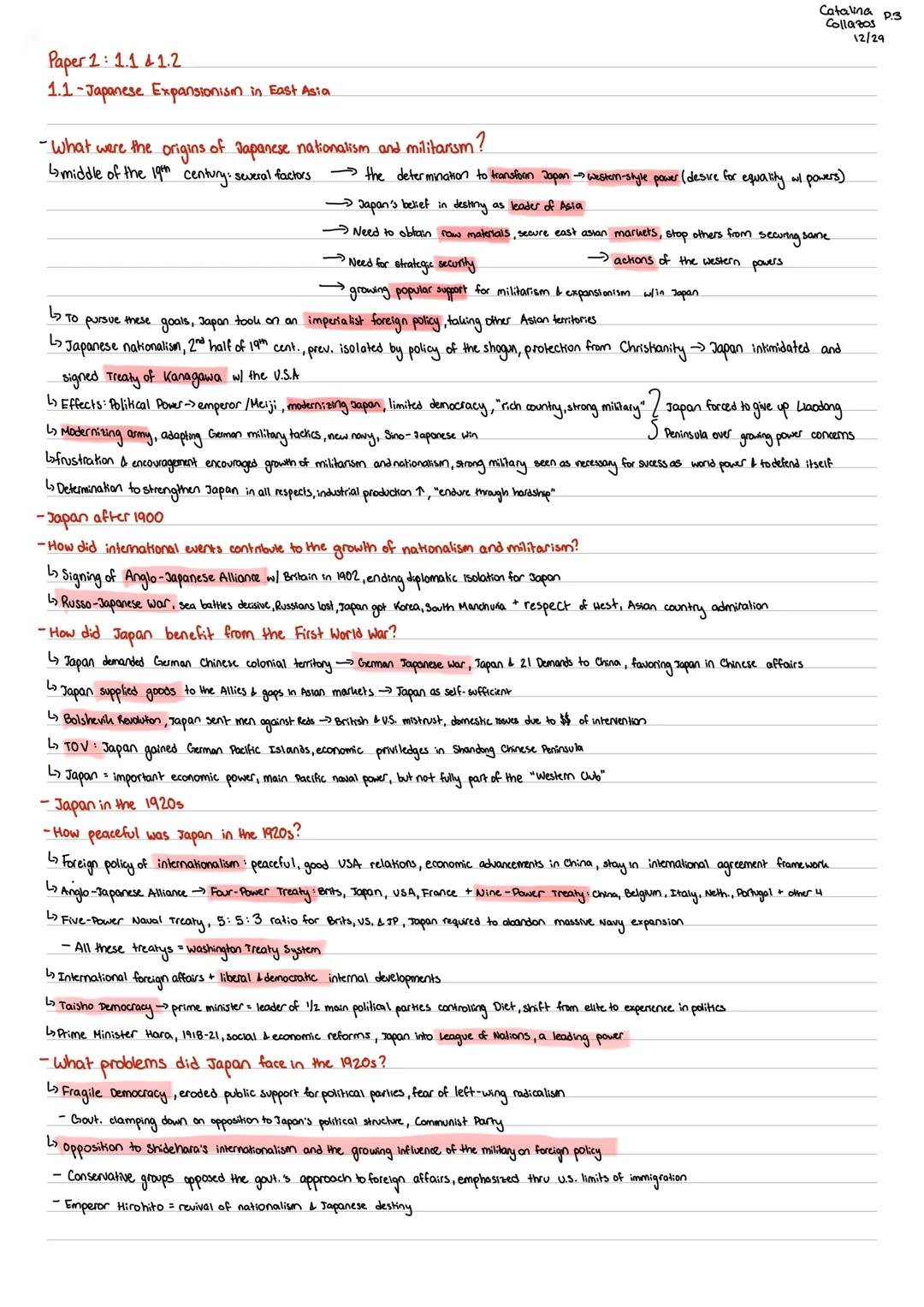 Paper 1: 1.1 41.2
1.1-Japanese Expansionism in East Asia.
Catalina P.3
Collazos
12/29
-What were the origins of Japanese nationalism and mil