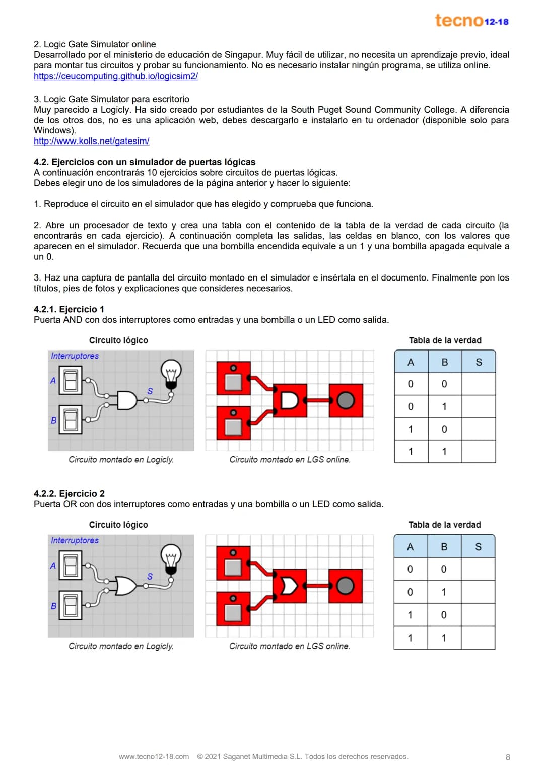 # Electrónica digital

Versión 2.0

Índice:

1. Introducción a la electrónica digital 1
2. Puertas lógicas 5
3. Ejemplos de puertas lógicas 