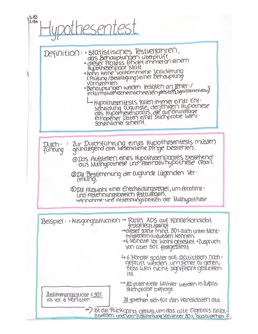 5.135
5.136
# Hypothesentest
Definition statistisches Testverfahren,
das Behauptungen überprüft
*   dieser Prozess findet immer an einem
   