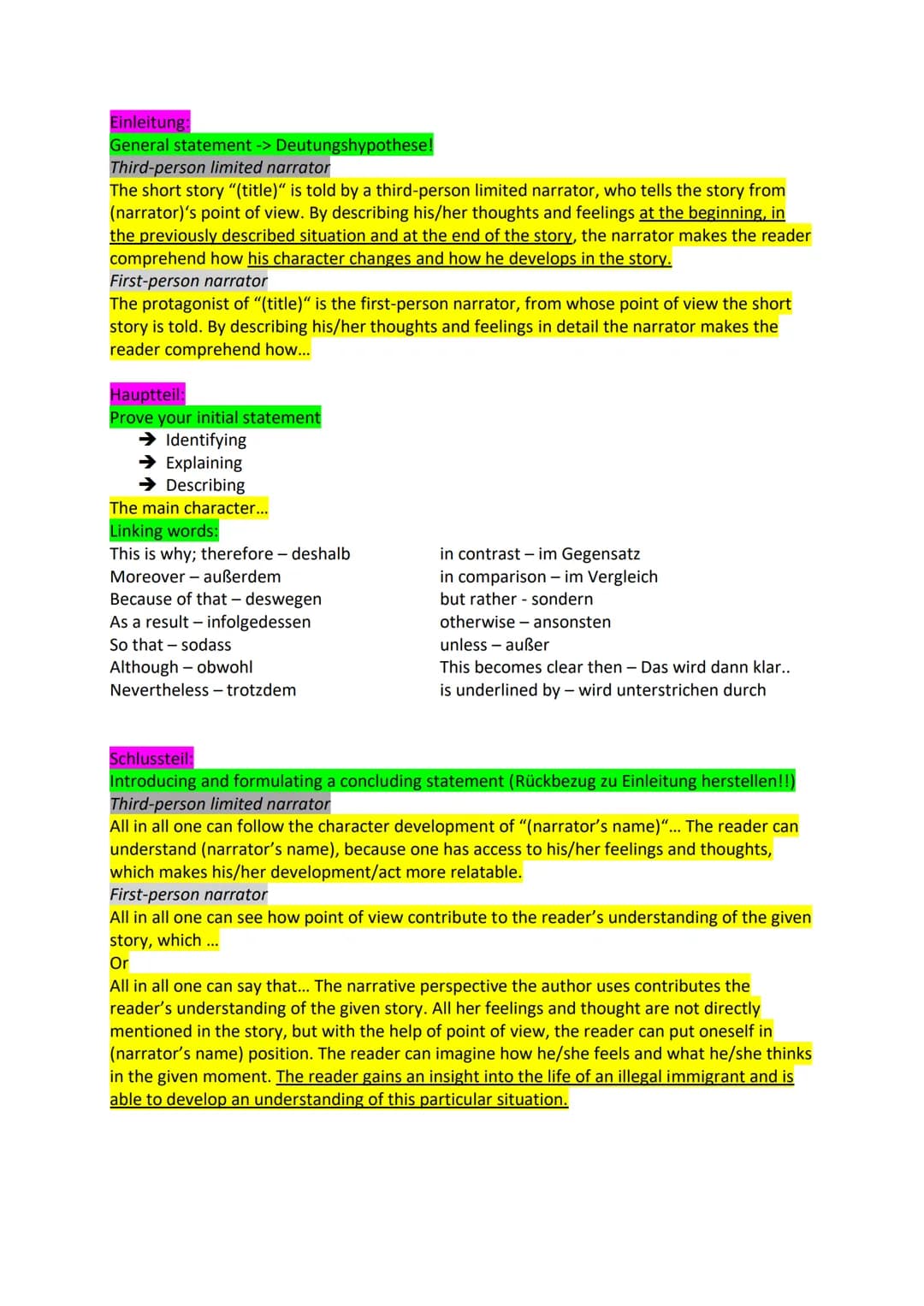 Short story Englisch Arbeit 1

1. Describe the situation presented in the text. -> max. 30min

Einleitung:
TATTE (Titel Autor Textsorte Them