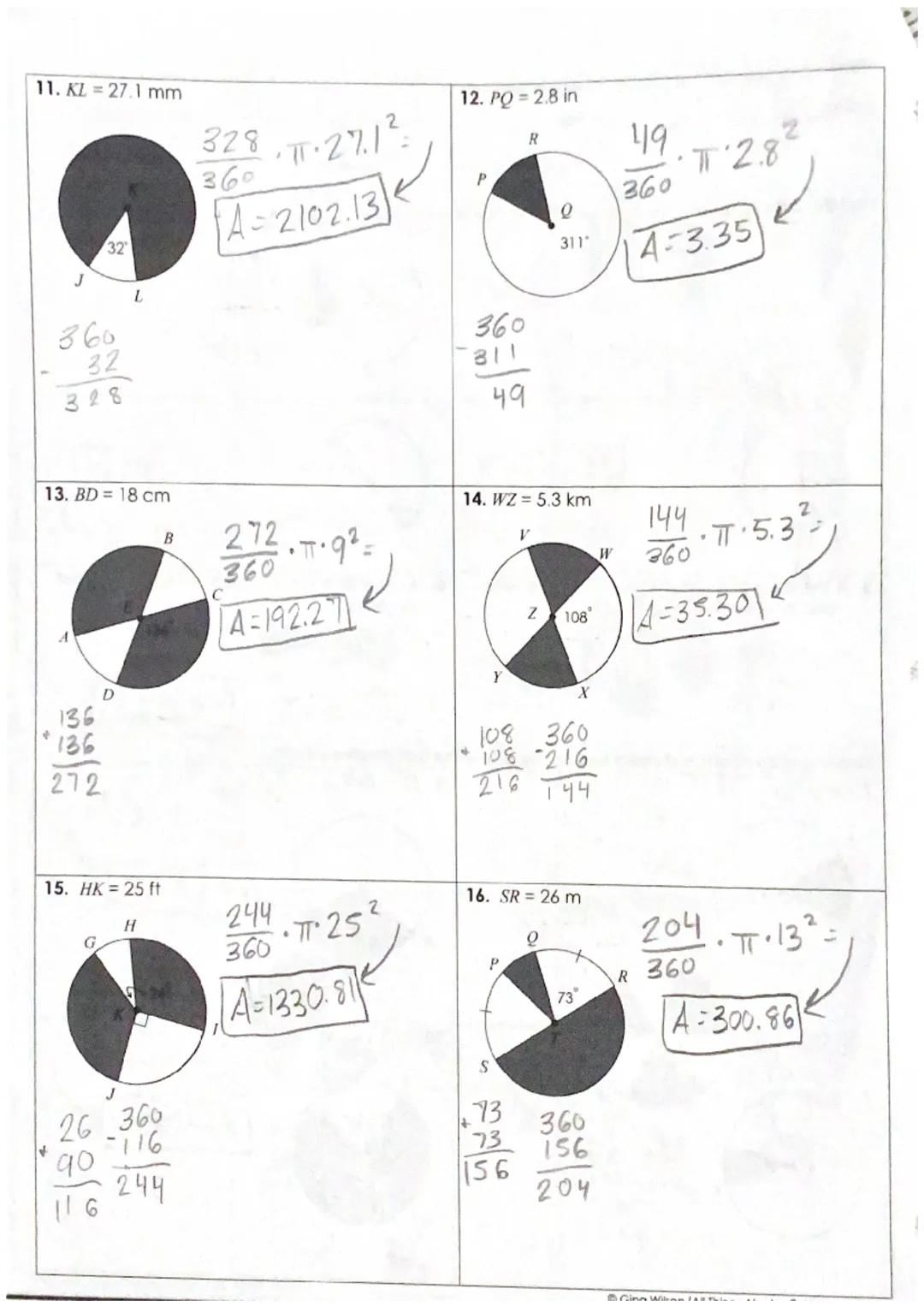Name:
Date:
Per:
Unit 11: Volume & Surface Area
Homework 2: Area of Circles & Sectors
** This is a 2-page document! **
Find the area of each