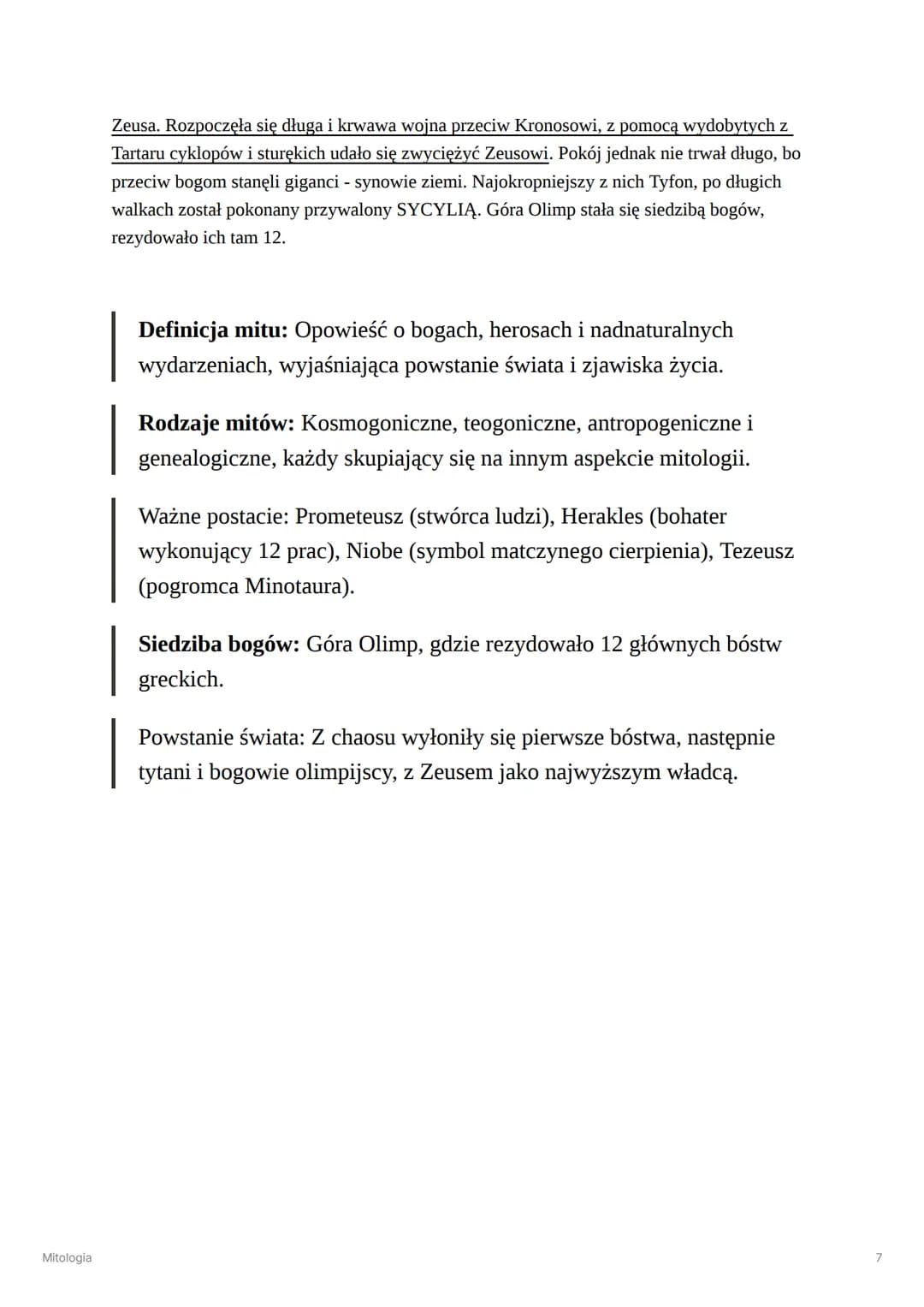 # Mitologia

Mitologia

Mit

Opowieść o bogach, herosach, bohaterach i nadnaturalnych wydarzeniach. Porusza tematykę
powstania świata, bytu,