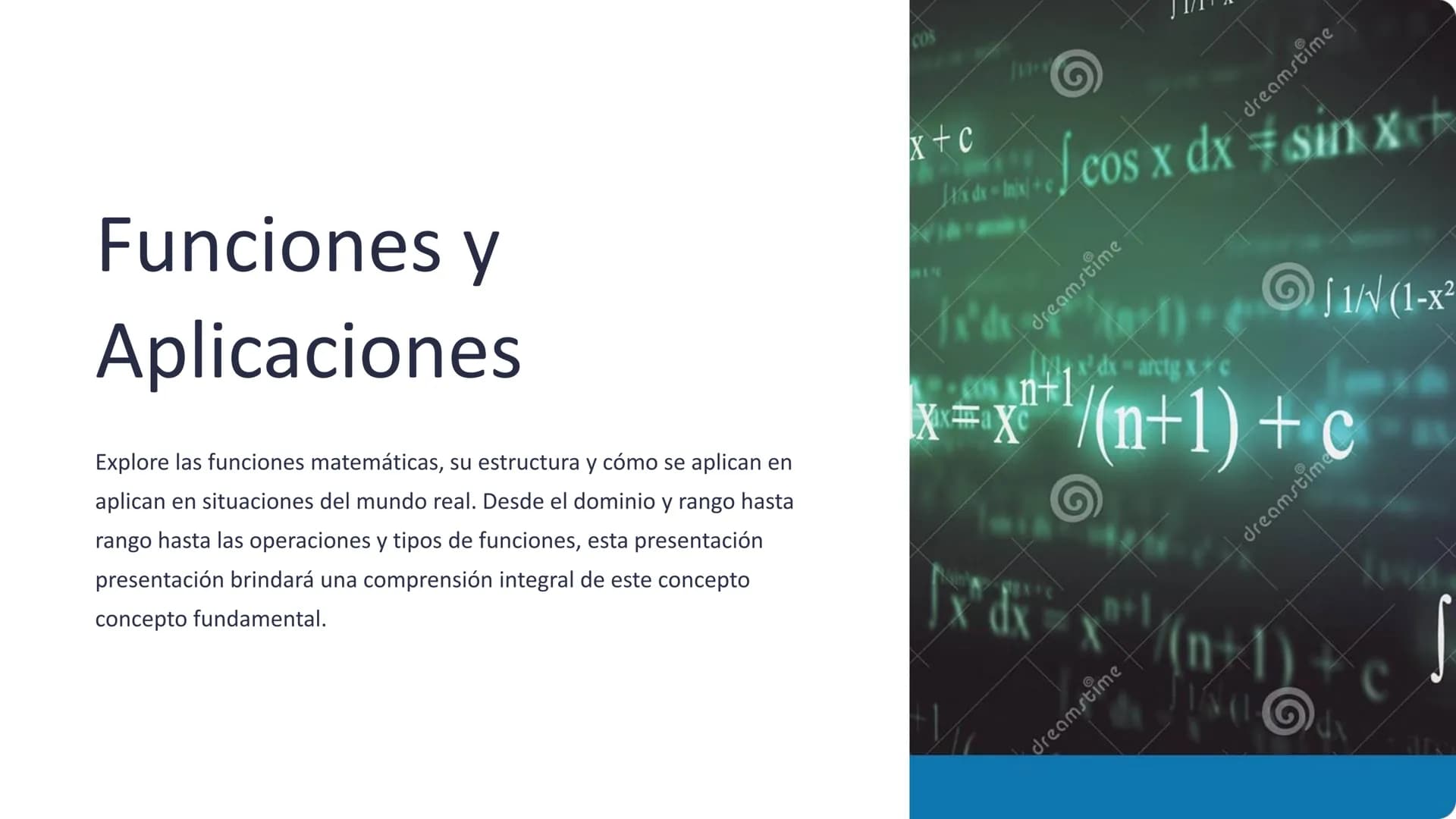 # Funciones y

Aplicaciones

Explore las funciones matemáticas, su estructura y cómo se aplican en
aplican en situaciones del mundo real. De