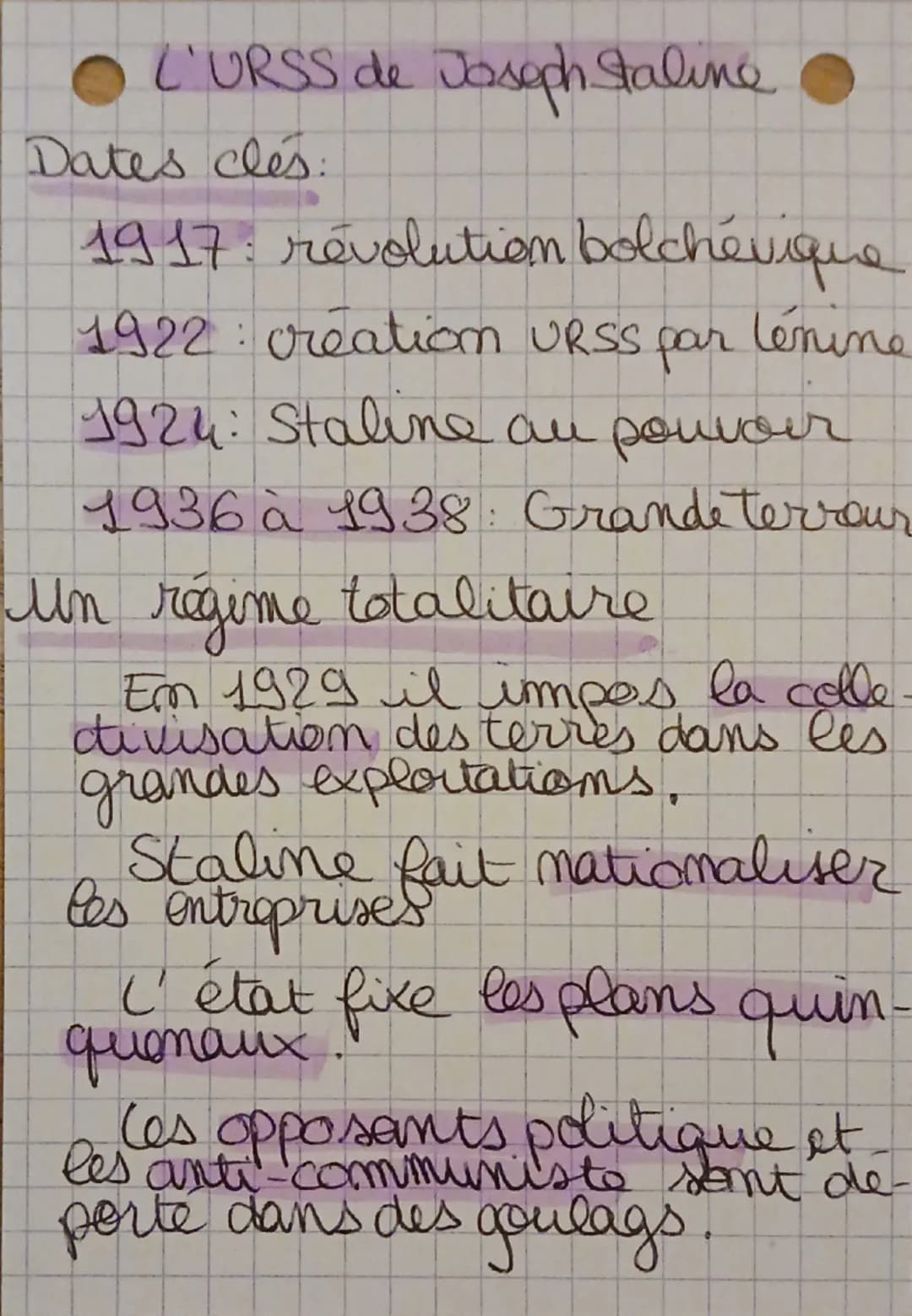 # L'URSS de Joseph Staline

Dates clés:

1917: révolution bolchevique

1922: création URSS par lénine

1924: Staline au pouvoir

1936 à 1938