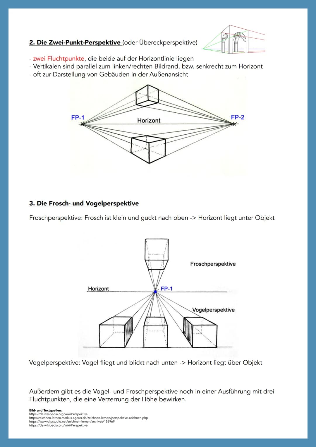# Fluchtpunktperspektiven

Was ist eine Perspektive?

Die Perspektive beschreibt die räumlichen, insbesondere linearen Beziehungen zwischen
