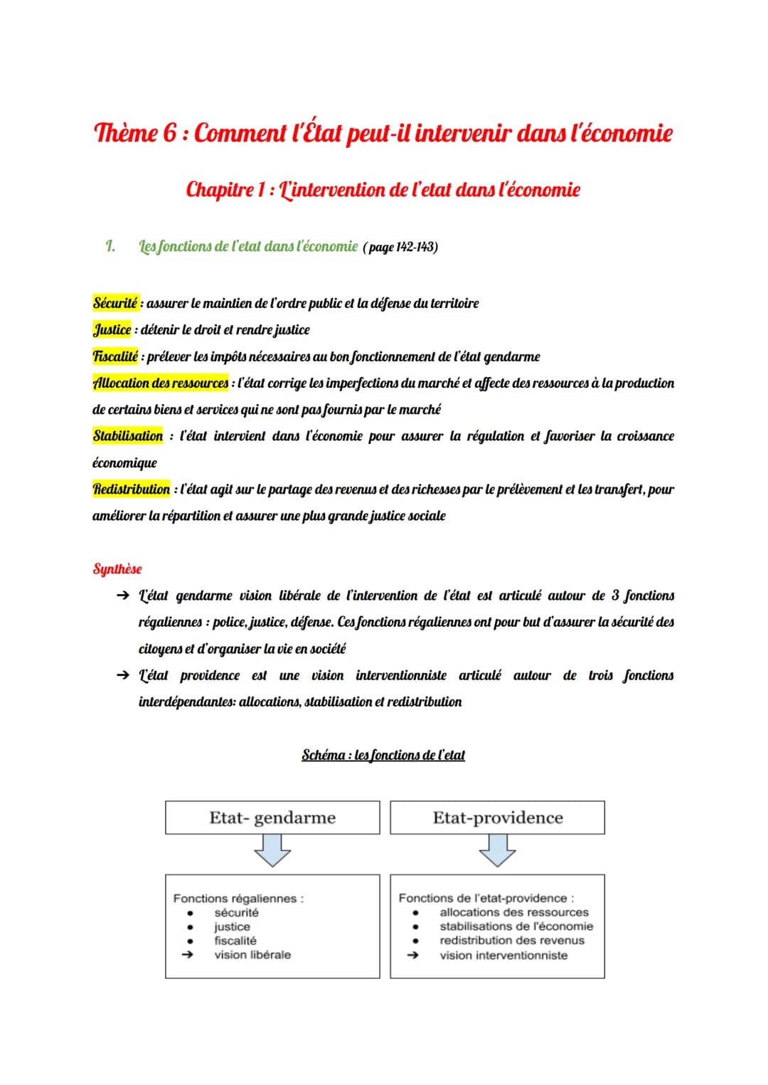 # Thème 6 : Comment l'État peut-il intervenir dans l'économie

Chapitre 1: L'intervention de l'etat dans l'économie

1. Les fonctions de l'e