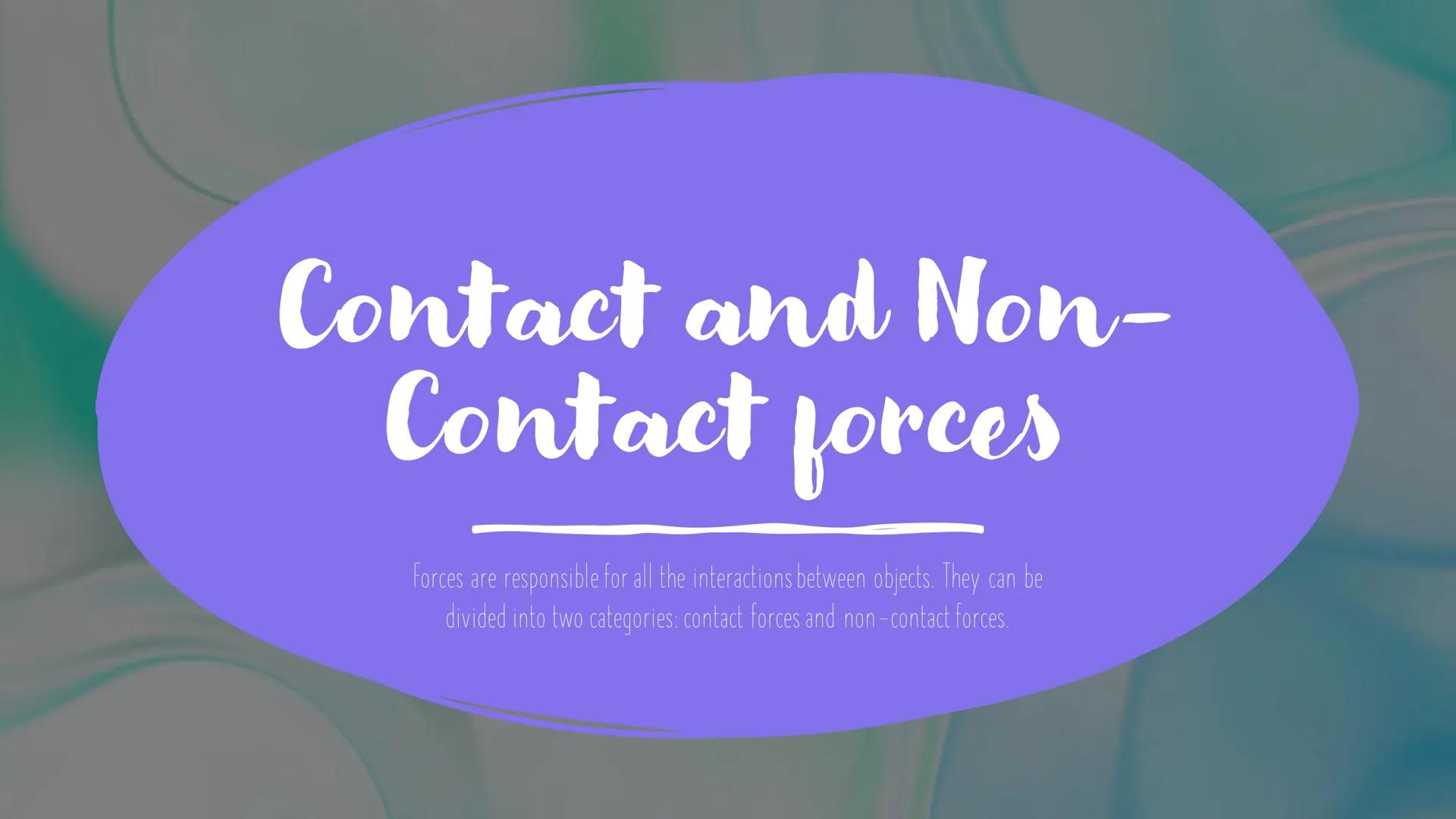 Contact and Non-
Contact forces

Forces are responsible for all the interactions between objects. They can be
divided into two categories: c
