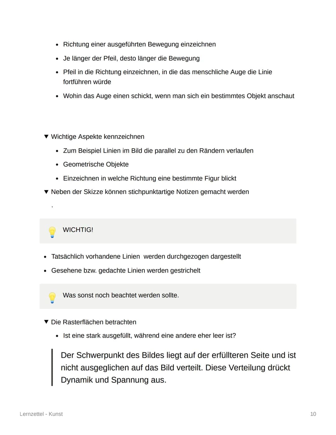 # Lernzettel - Kunst

Leitfaden für die „Werkimmanente
Bildanalyse"

▼ Die Methode teilt sich in zwei Punkte auf.

1. Analyse der gestalteri
