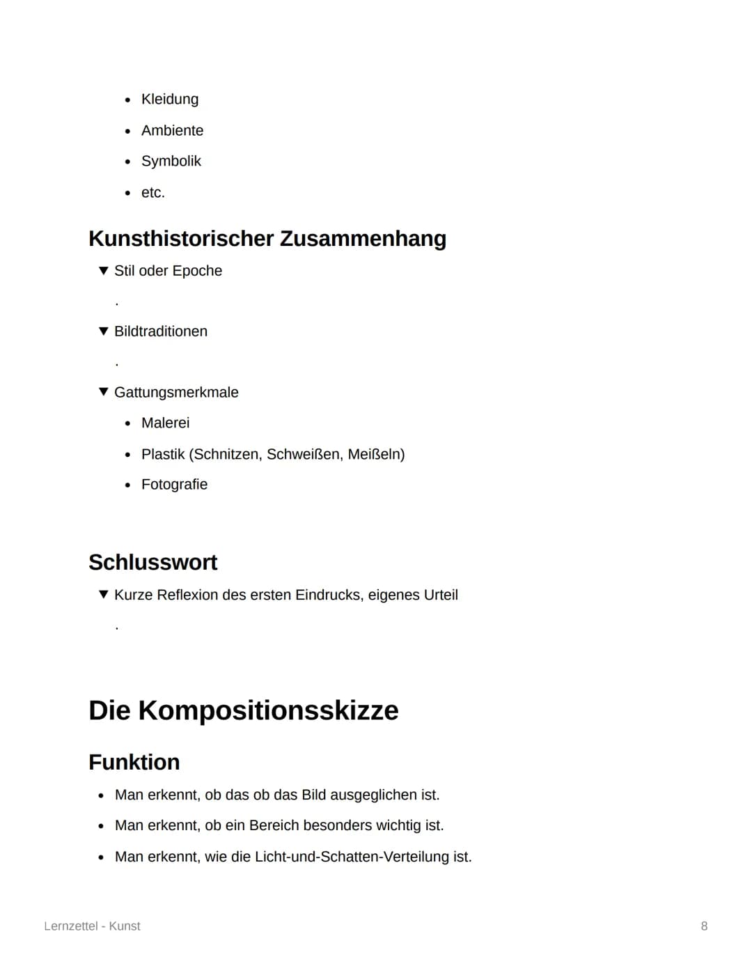 # Lernzettel - Kunst

Leitfaden für die „Werkimmanente
Bildanalyse"

▼ Die Methode teilt sich in zwei Punkte auf.

1. Analyse der gestalteri