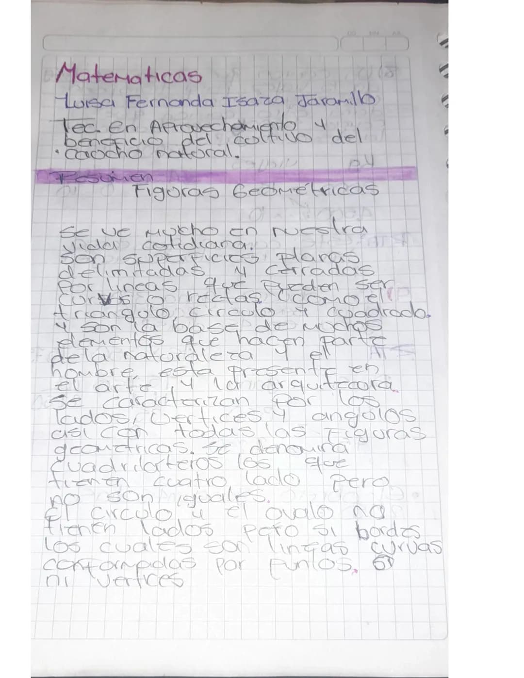 Matematicas

Luisa Fernanda Isaza Jaramillo
ブ
Tec. En Aprovechamiento del
beneficio
caocho

Resumen

Figuras Geométricas

Se ve mucho en nue