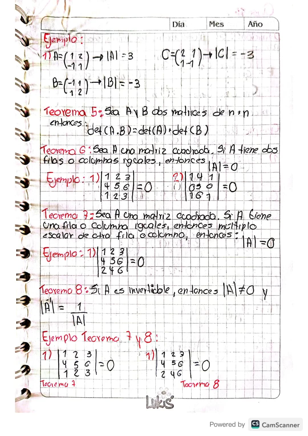 # Clase 16.
# Tercer Corte.
Determinantes.
Día 16 Mes 10 Año 23
•Definición 1: (Deterninantes 2x2)
Sea A
A= ai bi entonces det (A)=aiba-azb.