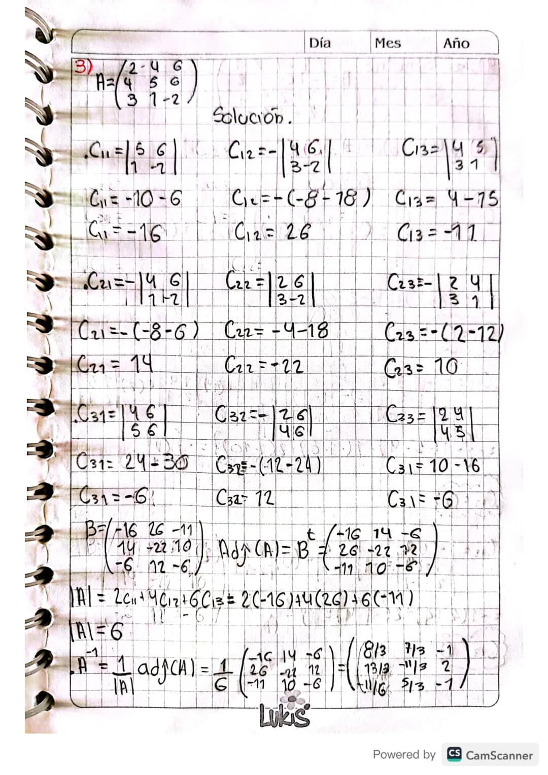 # Clase 16.
# Tercer Corte.
Determinantes.
Día 16 Mes 10 Año 23
•Definición 1: (Deterninantes 2x2)
Sea A
A= ai bi entonces det (A)=aiba-azb.