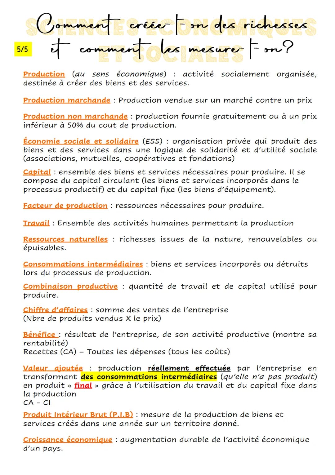 1/5
# Comment créée - on des richesses
## et comment les mesure - e-on?

La PRODUCTION correspond aux activités humaines qui consistent à cr