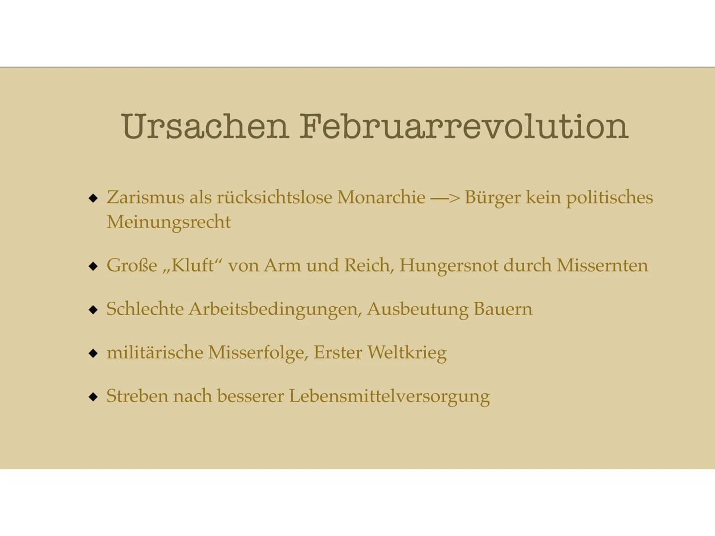 Ursachen und Anlässe für eine Revolution # Inhaltsverzeichnis

◆ Russland in der Industrialisierung

◆ Vorwissen

◆ Ursachen Februarrevoluti