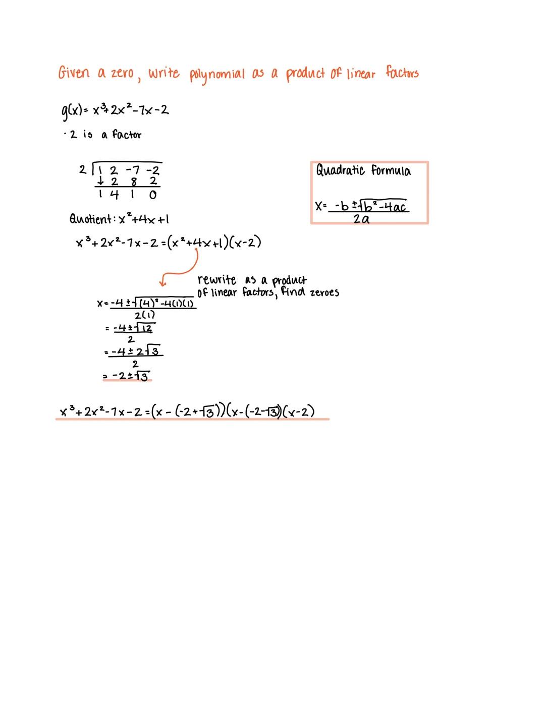 Long Divison

1. $\frac{3x^2}{x} = 3x$

2. $3x(x+3) = 3x^2 + 9x$

3. $\frac{4x}{x} = 4$

4. $4(x+3) = 4x + 12$

```
3x+4
x+3) 3x²+13x+10
 -3