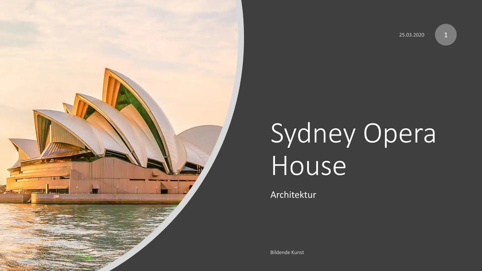 - 25.03.2020
- 1
- Sydney Opera House
- Architektur
- Bildende Kunst Inhalt

Bildende Kunst

Architekt

Entwurf

Bau

Daten und Fakten

Begr