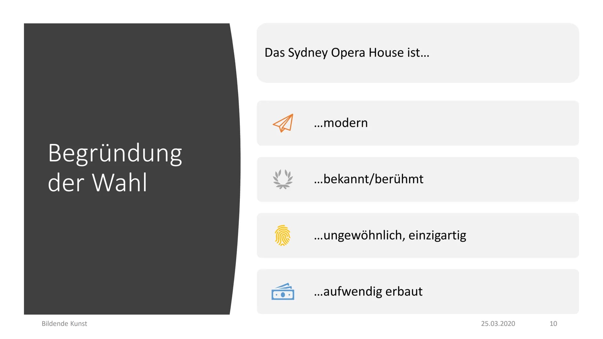 - 25.03.2020
- 1
- Sydney Opera House
- Architektur
- Bildende Kunst Inhalt

Bildende Kunst

Architekt

Entwurf

Bau

Daten und Fakten

Begr