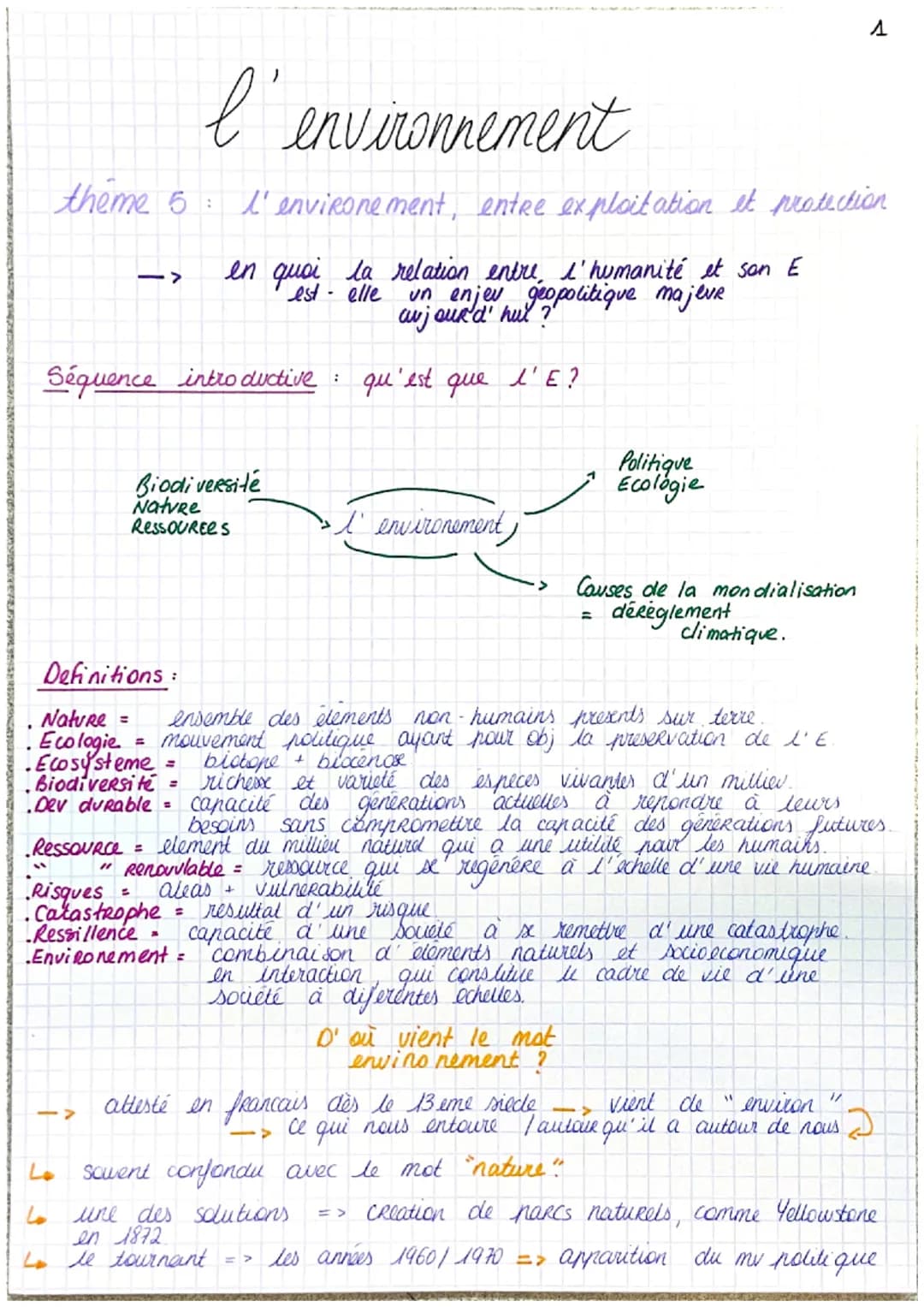 # 4

l'environnement

theme 5: l'environement, entre exploitation et protection

-> en quoi la relation entre, l'humanité et san E

est elle