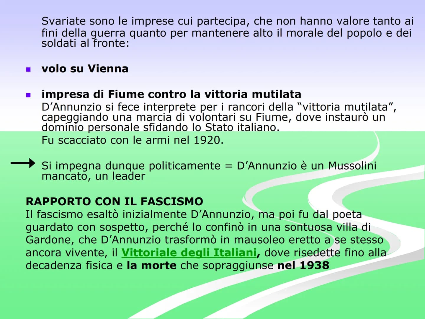 # Gabriele

# D'Annunzio

Gabriele d'Annunzio nasce a Pescara nel
1863, fu poeta, scrittore, combattente.
Personaggio imprevedibile, uomo di