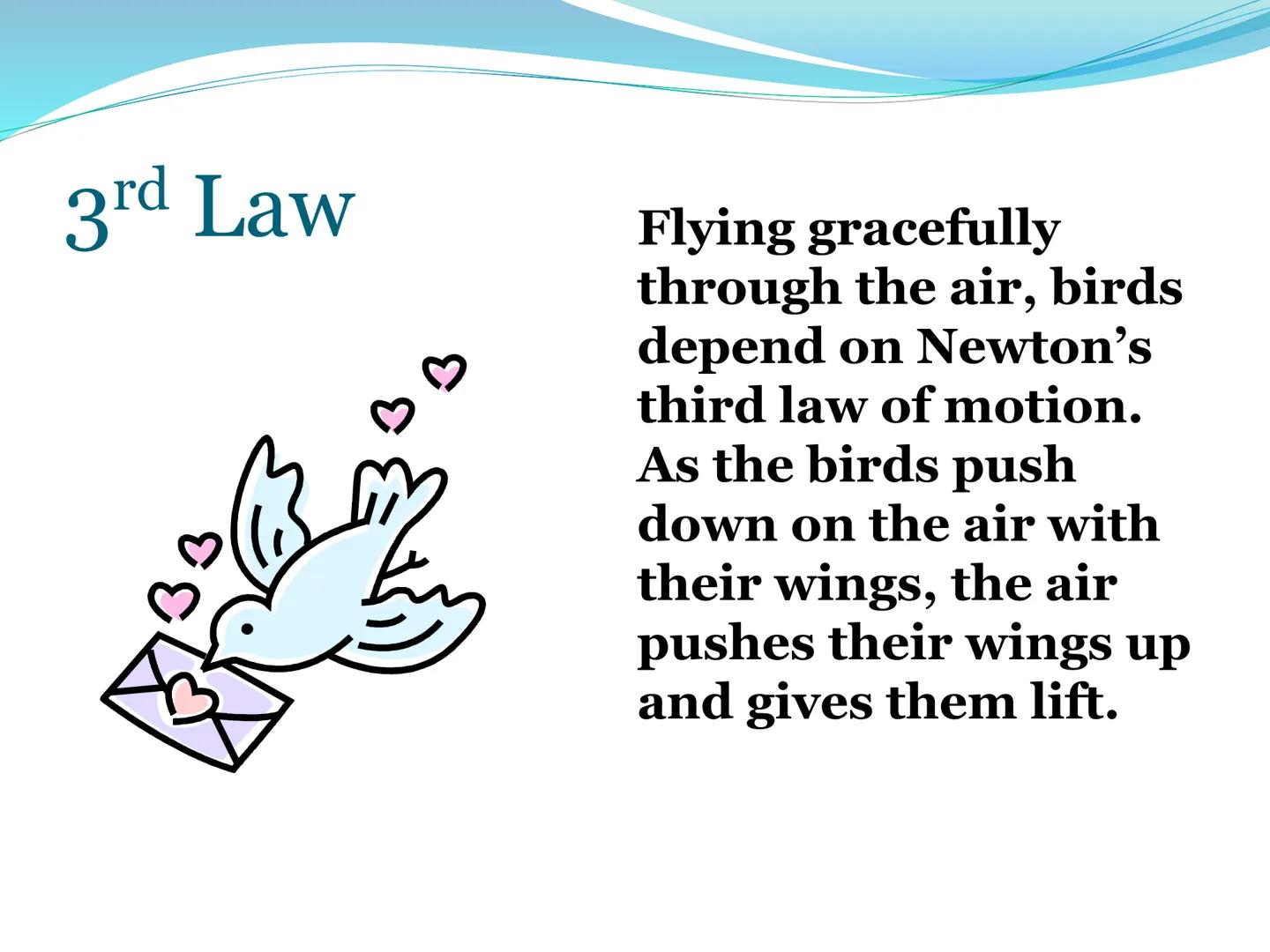 # Newton's Third
Law of Motion 3rd Law

• For every action, there is an
equal and opposite reaction.

• That is to say that whenever an obje
