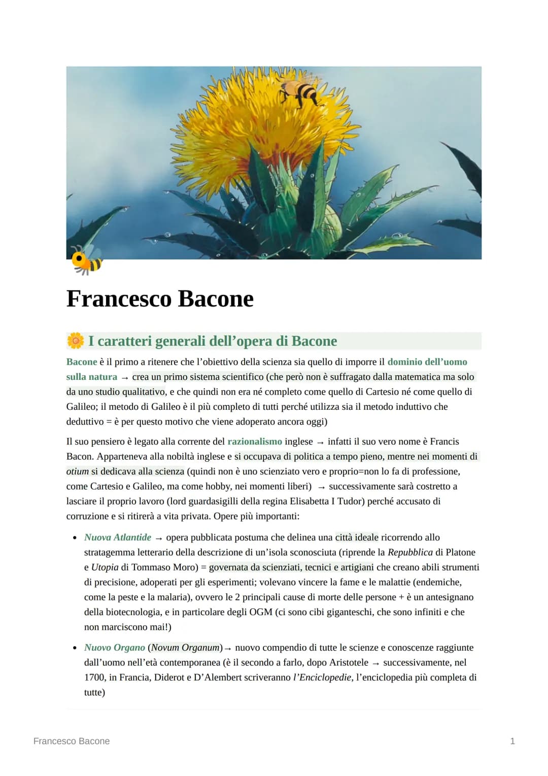 # Francesco Bacone

### I caratteri generali dell'opera di Bacone

Bacone è il primo a ritenere che l'obiettivo della scienza sia quello di 