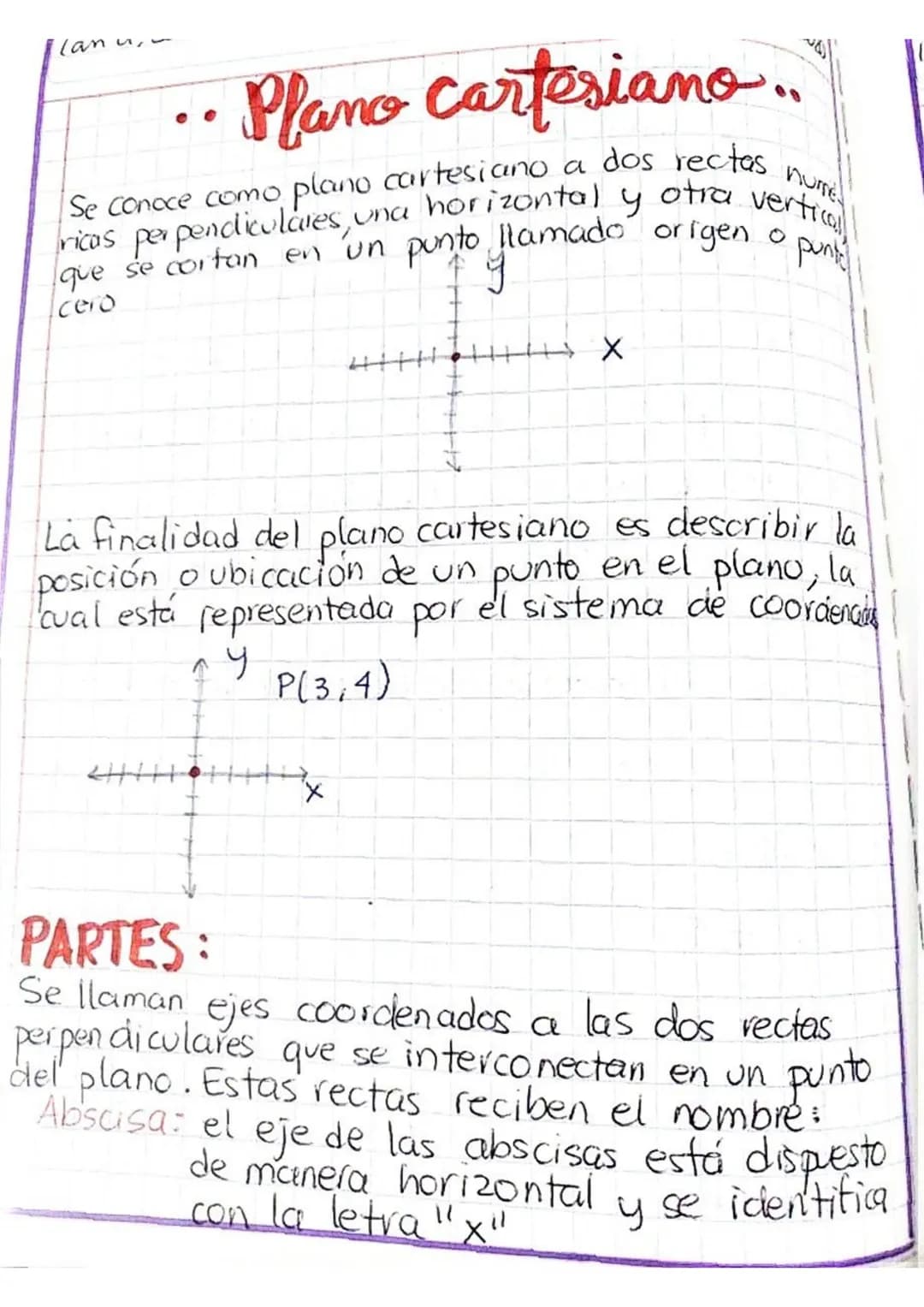 lanu.

.. Plano Cartesiano..
Se conoce como plano cartesiano a dos rectas nurre
ricas perpendiculares, una horizontal y otra vertico
que se 