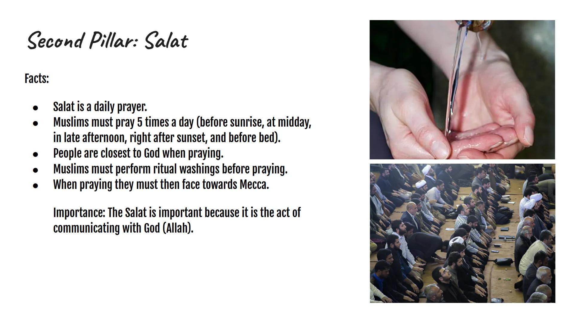 # 5 PILLARS OF ISLAM First Pillar: Shahadah

Facts:

•	Shahadah is the profession of faith.
•	Muslims recite the Shahada “There is no God bu