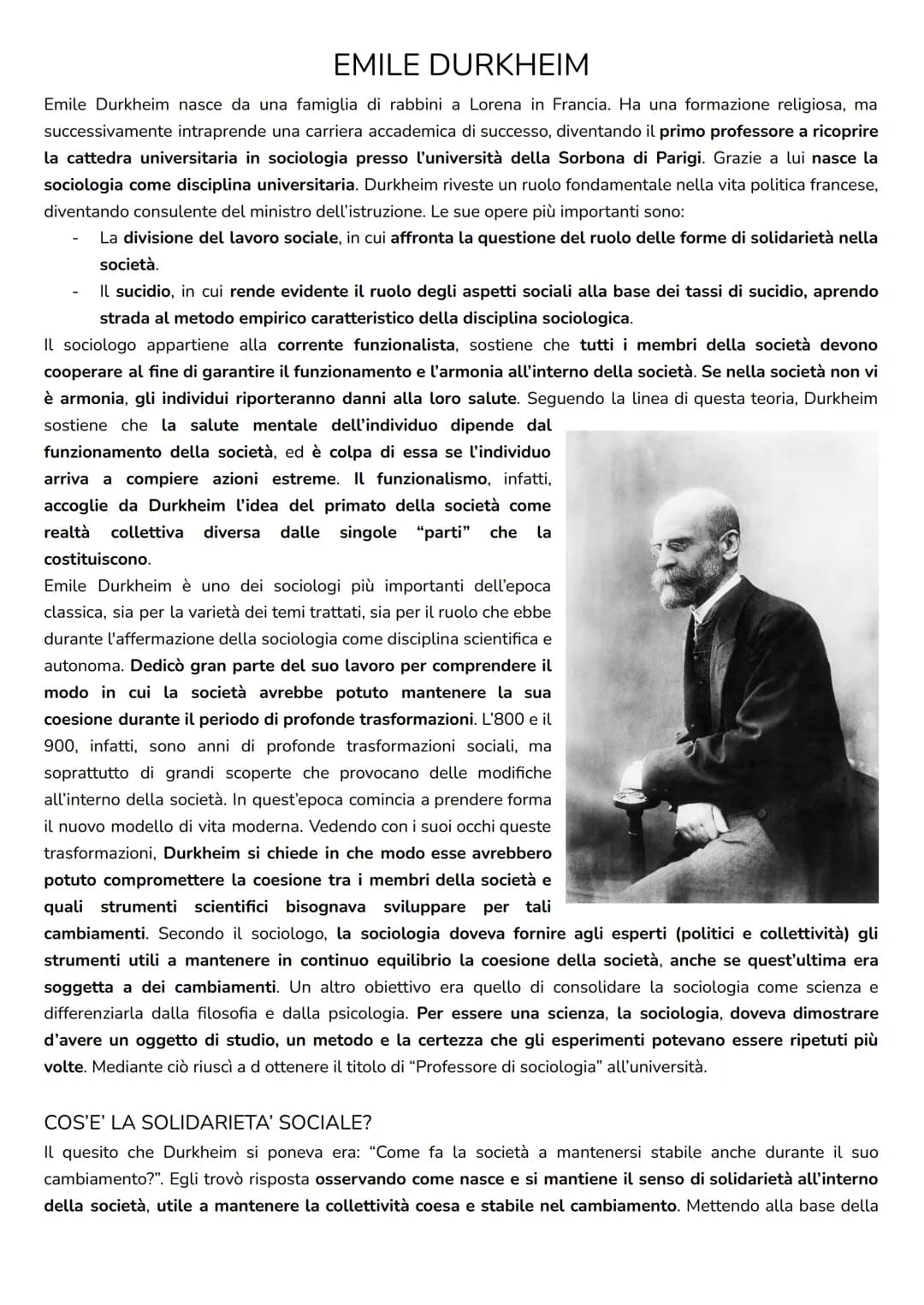 # EMILE DURKHEIM

Emile Durkheim nasce da una famiglia di rabbini a Lorena in Francia. Ha una formazione religiosa, ma
successivamente intra